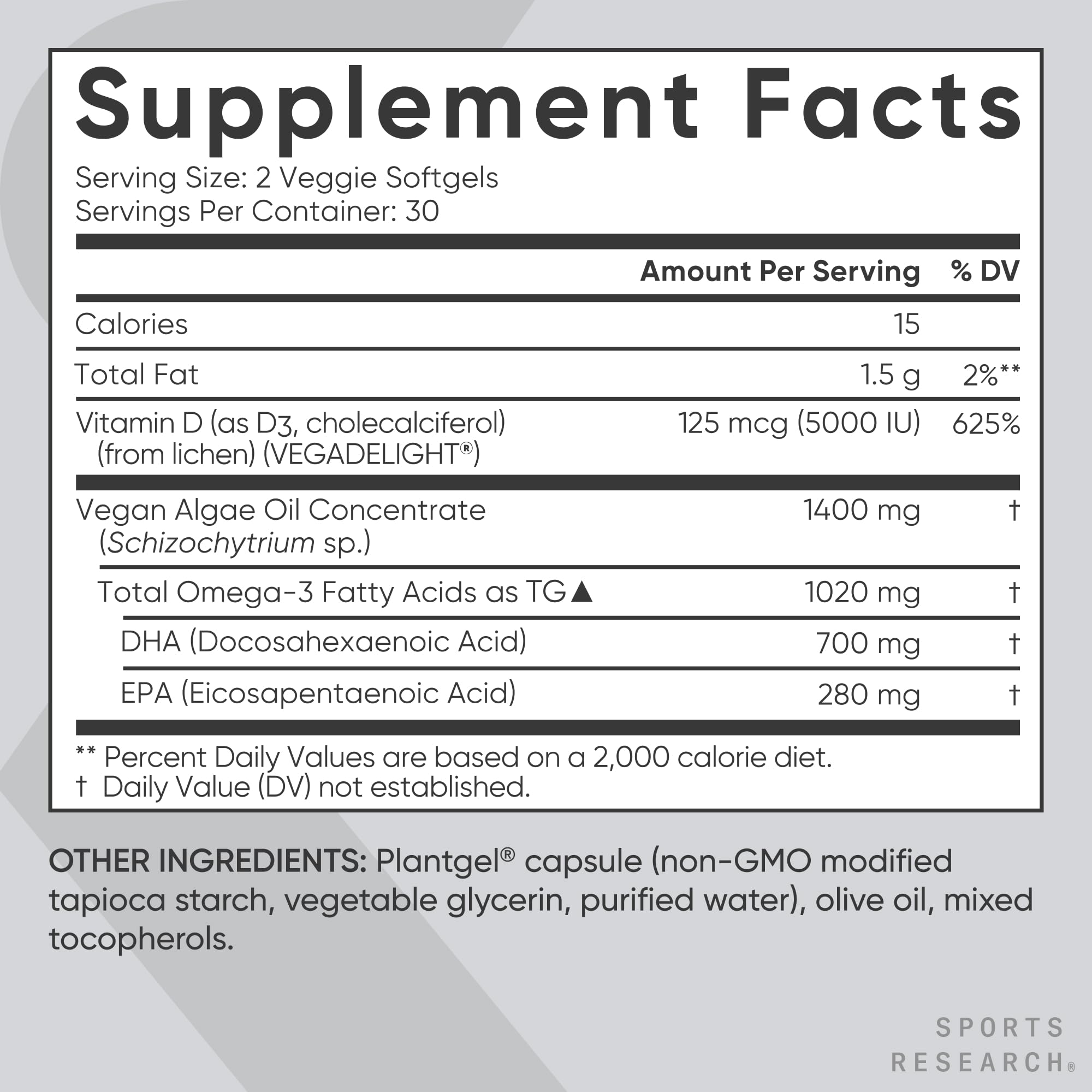 Sports Research Vegan Omega-3 + Vitamin D3 Softgels with measuring spoon