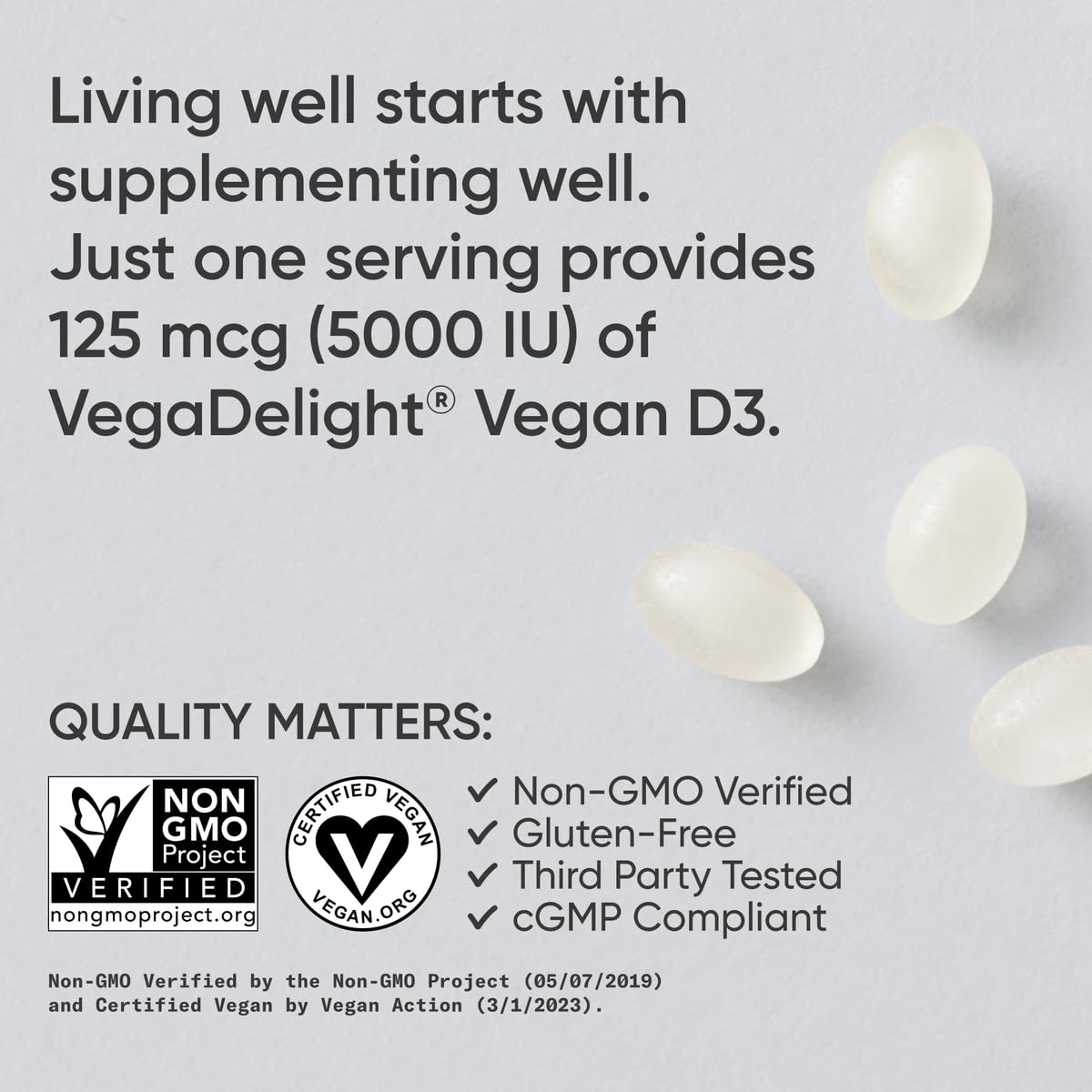 Sports Research Vegan Vitamin D3 125mcg softgel on a wooden table