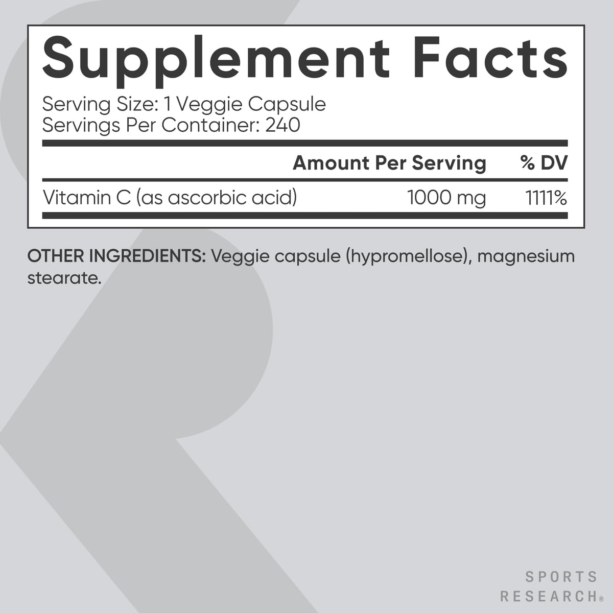 Sports Research Vitamin C 1000mg vegan capsules on a wooden table
