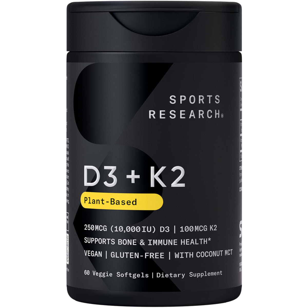 Sports Research Vitamin D3 + K2 Softgels front view with packaging