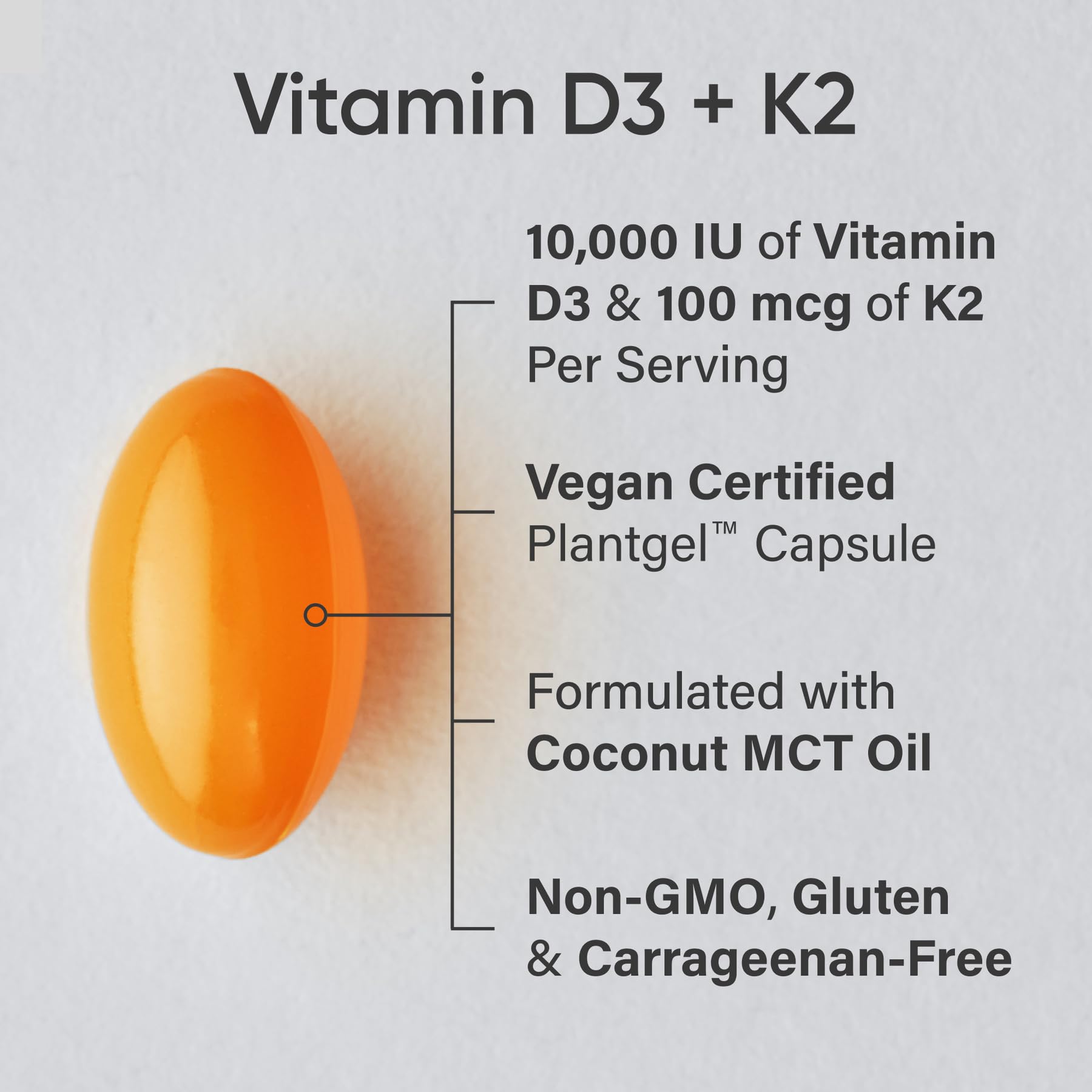 Sports Research Vitamin D3 + K2 Softgels side view showing softgel