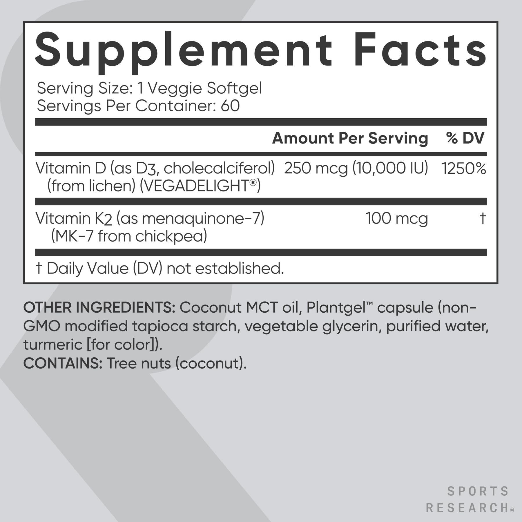 Sports Research Vitamin D3 + K2 Softgels with measuring spoon