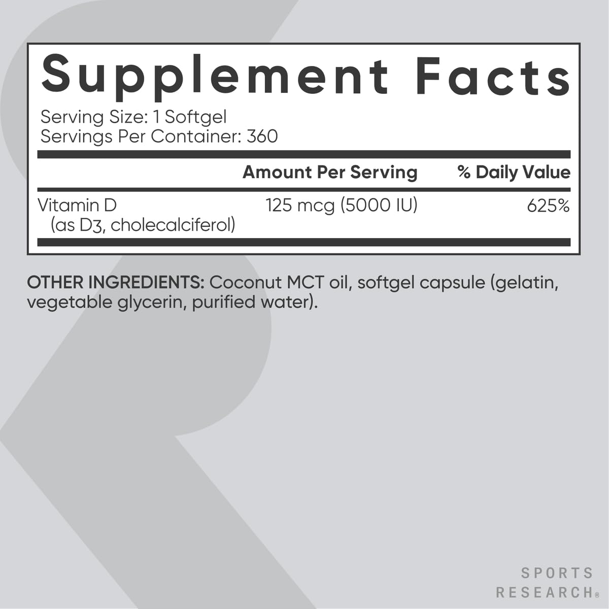 Sports Research Vitamin D3 Mini Softgels with coconut oil
