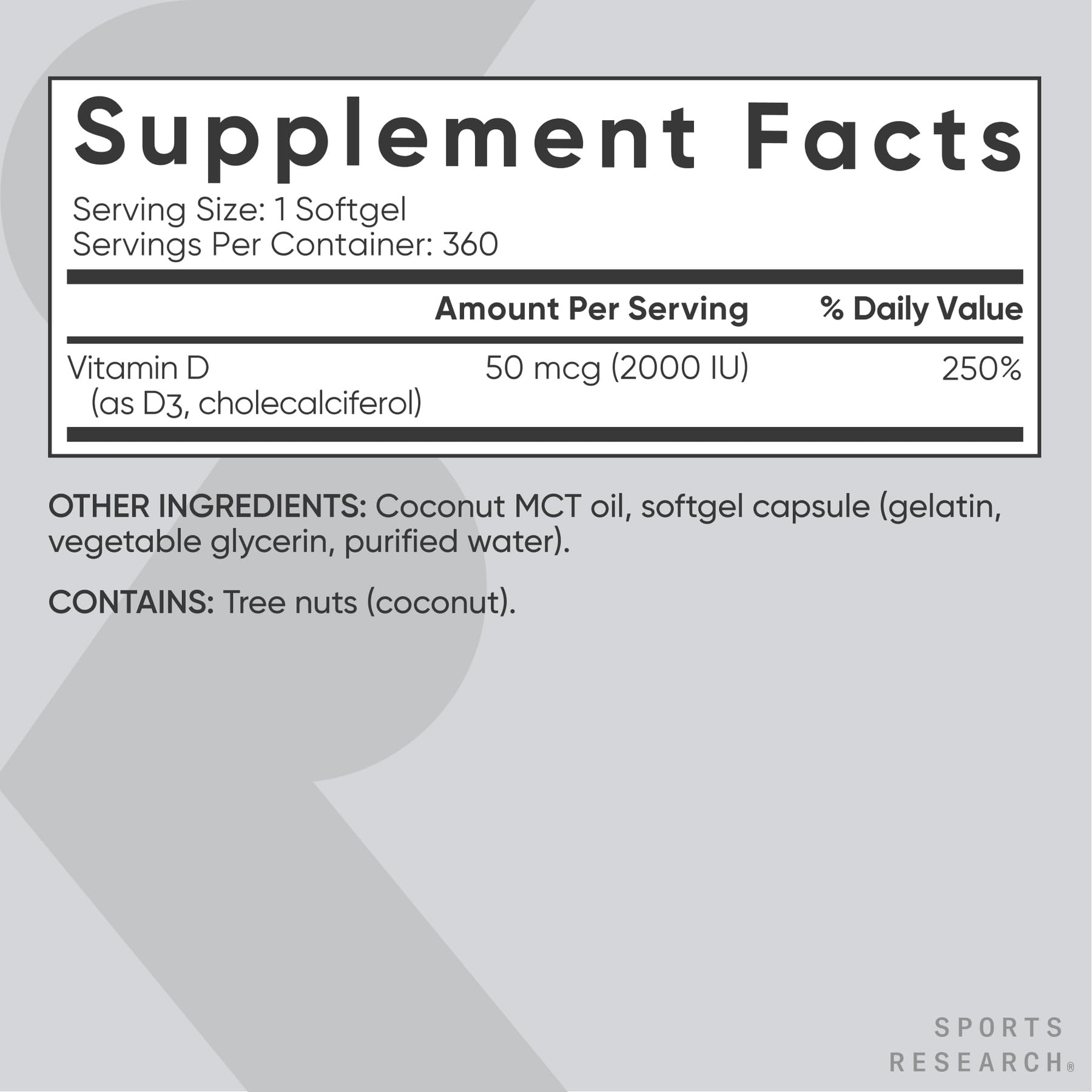 Sports Research Vitamin D3 softgels side view