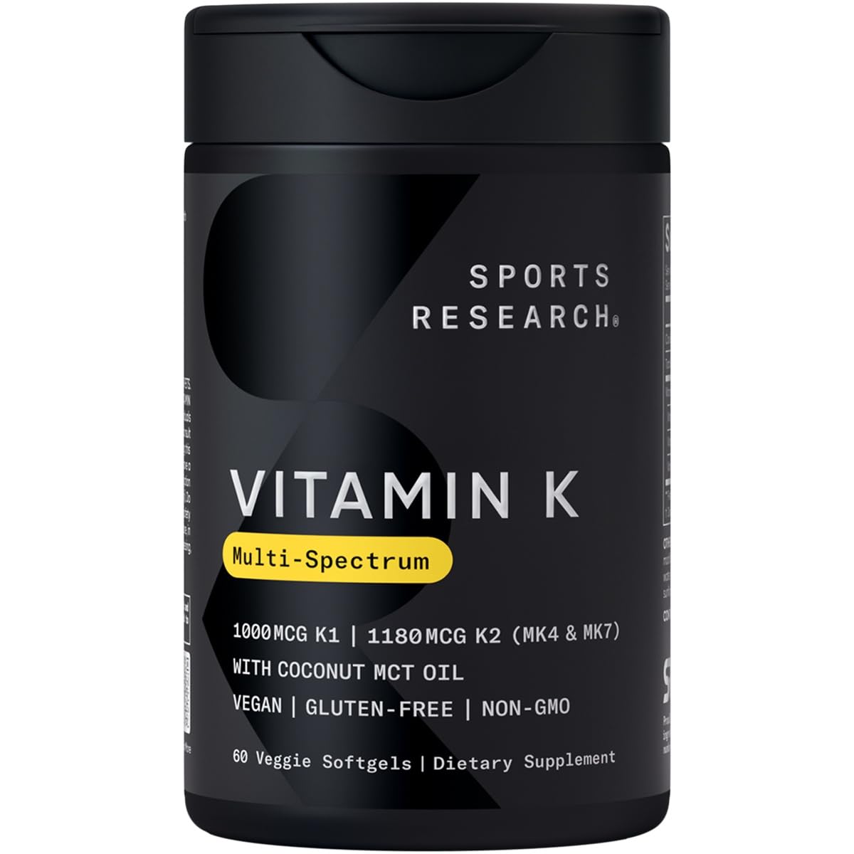 Sports Research Vitamin K Multi-Spectrum 1000mcg K1 + K2 Capsules front view