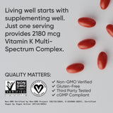 Sports Research Vitamin K Multi-Spectrum 1000mcg K1 + K2 Capsules with dosage information