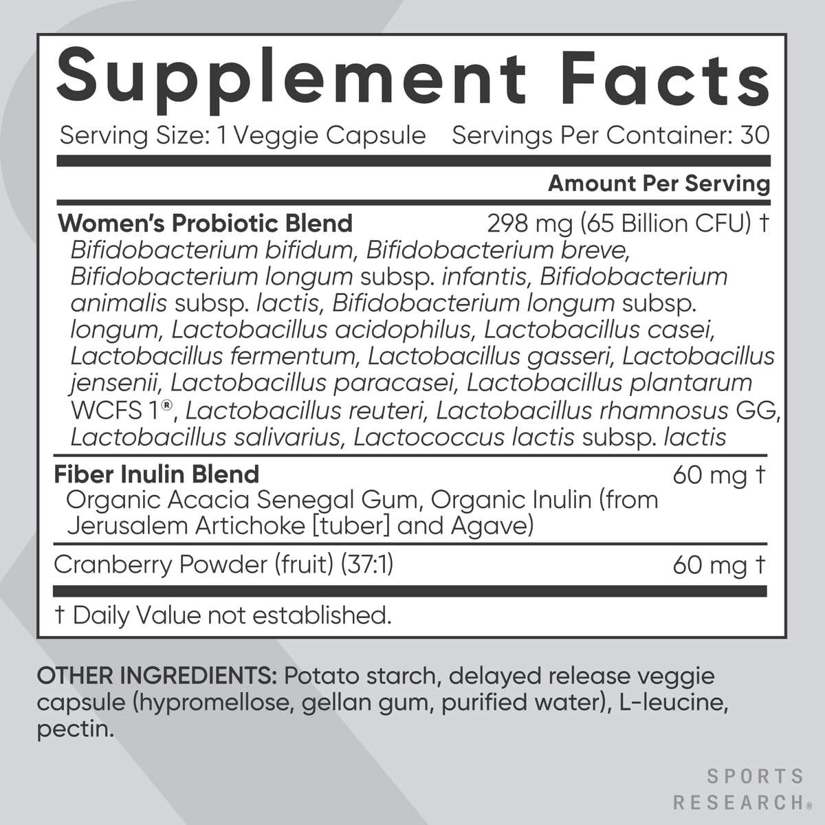 Sports Research Women's Probiotic Blend bottle back view