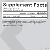 Sports Research Zinc Picolinate 50mg Softgels label close-up