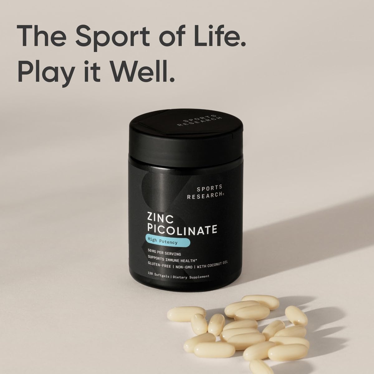Sports Research Zinc Picolinate Liquid Softgels opened bottle