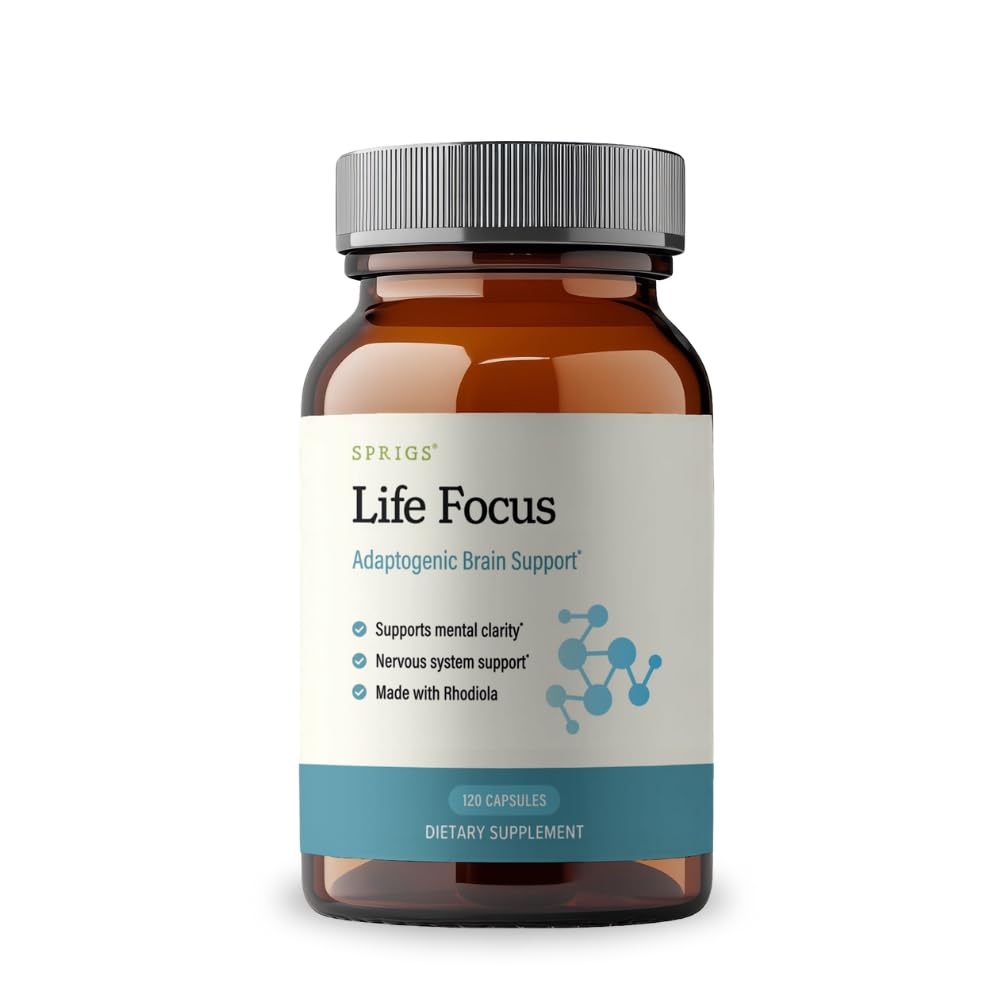 SPRIGS Life Focus Adaptogenic Brain Support Supplement 120 capsules front view
