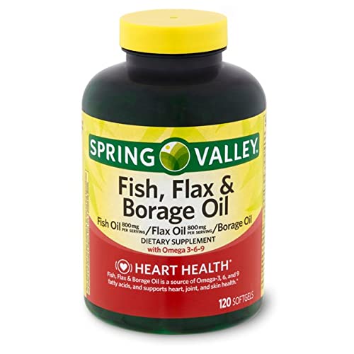 Spring Valley Fish, Flax & Borage Oil Softgels 120 Count bottle front view