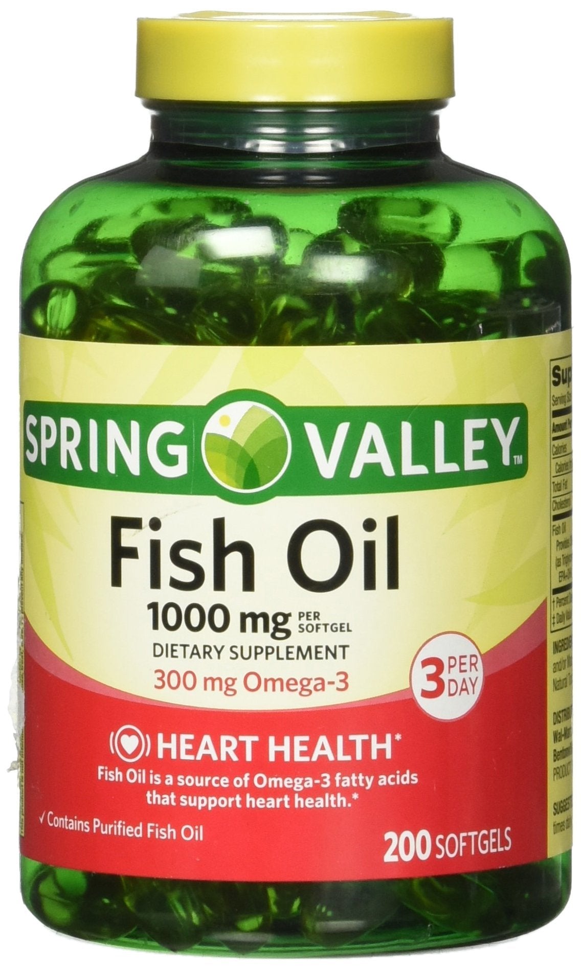 Spring Valley Fish Oil 1000 mg Omega-3 300 mg 200 Softgels front view