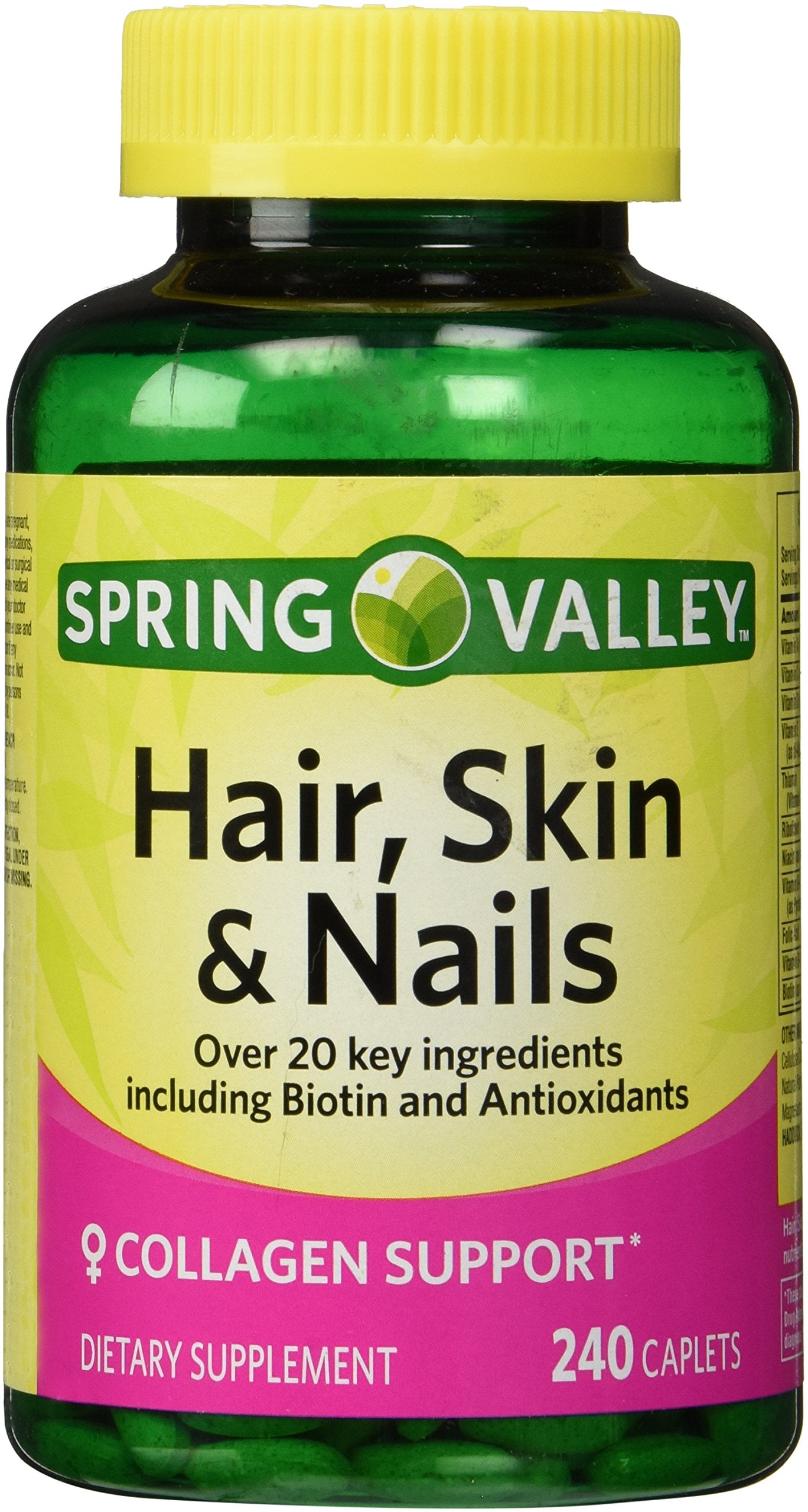 Spring Valley Hair, Skin & Nails Support 240 Caplets packaging front view