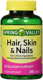 Spring Valley Hair, Skin & Nails Support 240 Caplets packaging front view