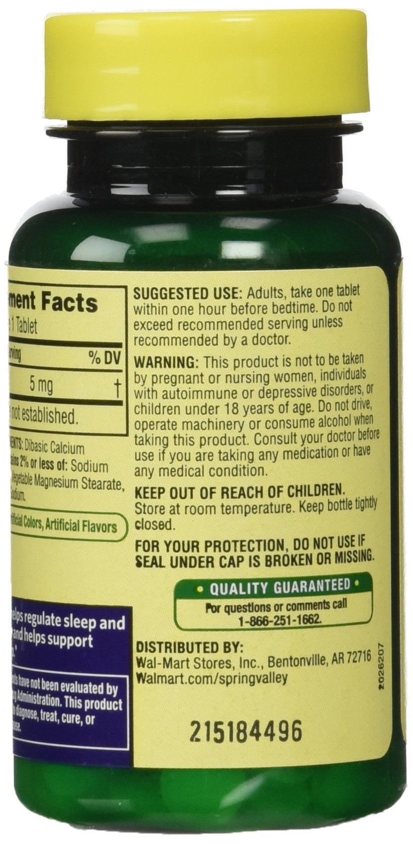Spring Valley Melatonin Supplement packaging with product information