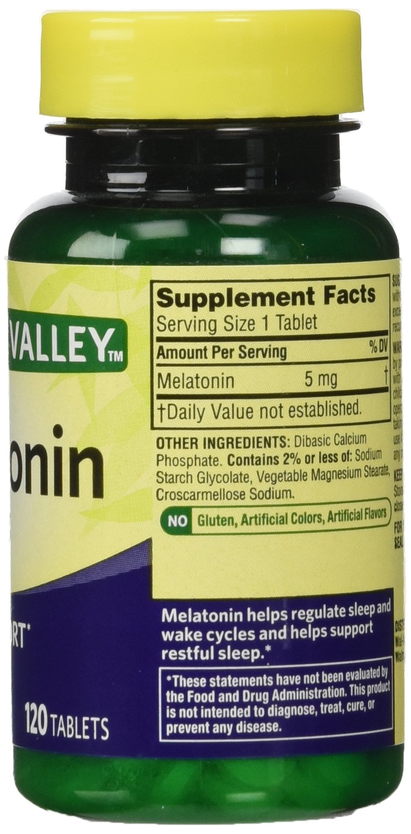 Spring Valley Melatonin Supplement side view with dosage details
