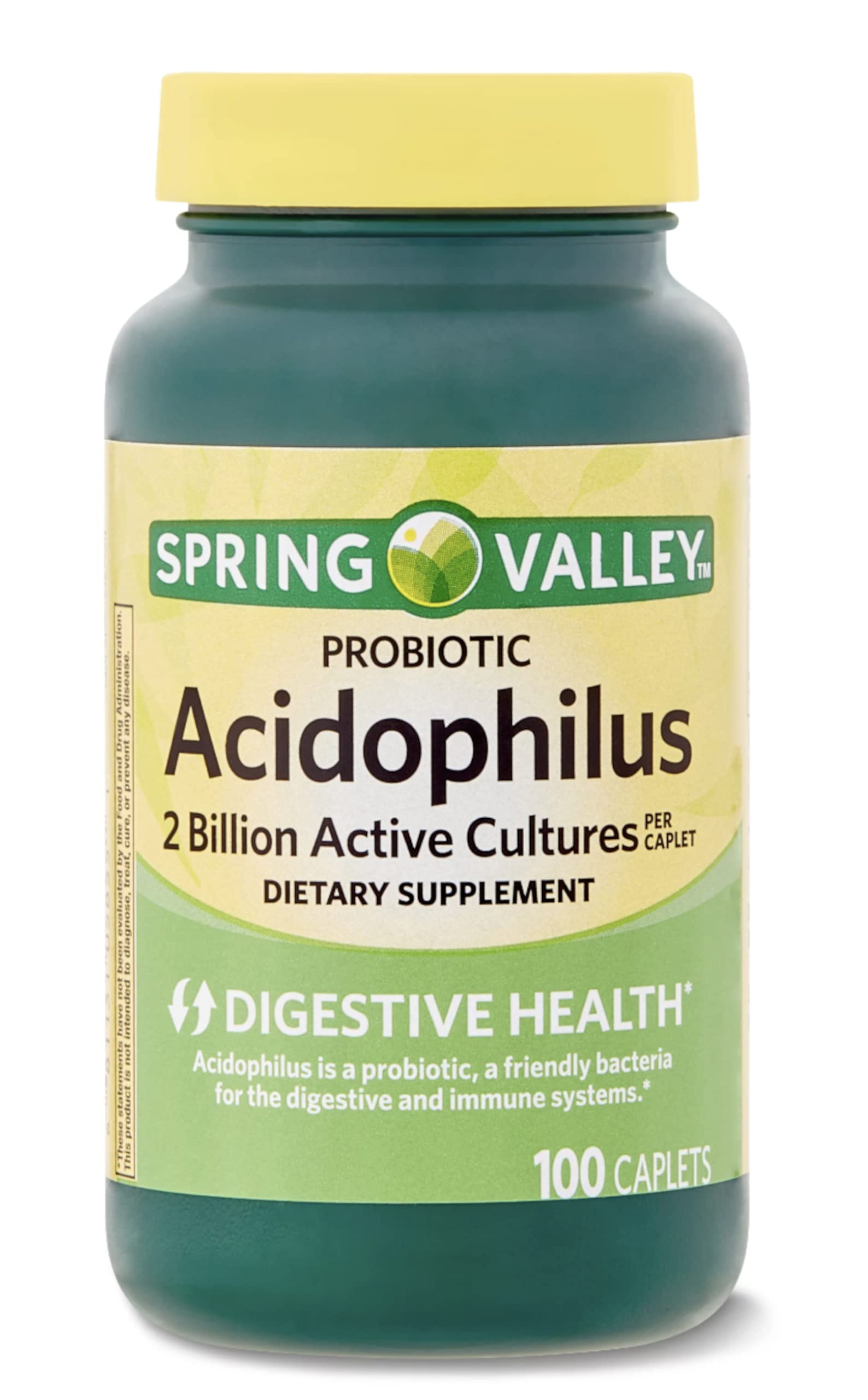 Spring Valley Probiotic Acidophilus capsules on a wooden table