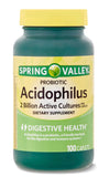 Spring Valley Probiotic Acidophilus capsules on a wooden table