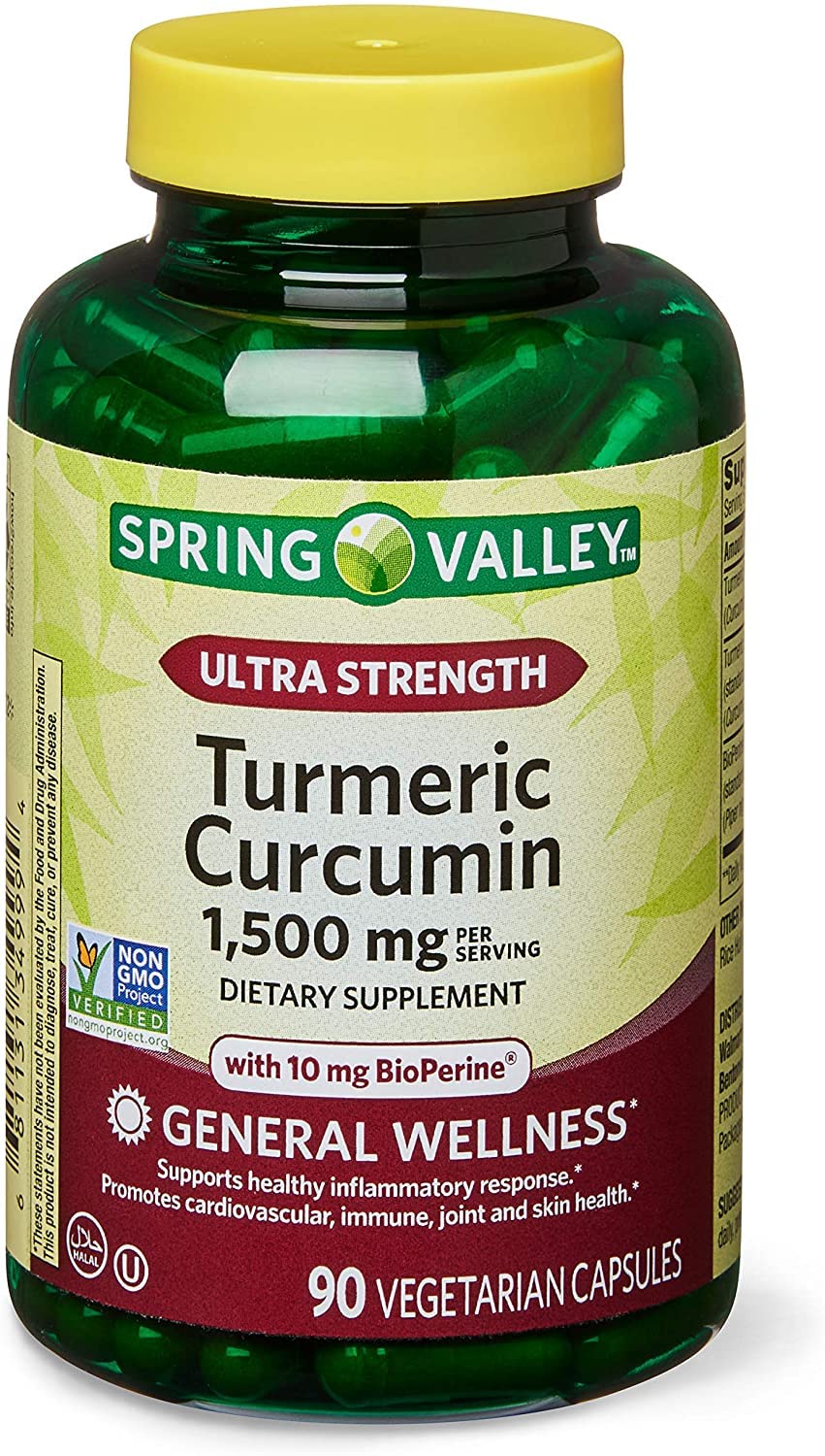 Spring Valley Ultra-Strength Turmeric Curcumin 1,500mg 90 Capsules front view