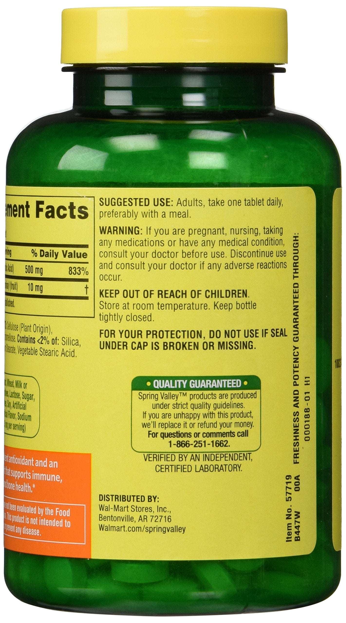 Spring Valley Vitamin C 500mg 500 Tablets side view with packaging