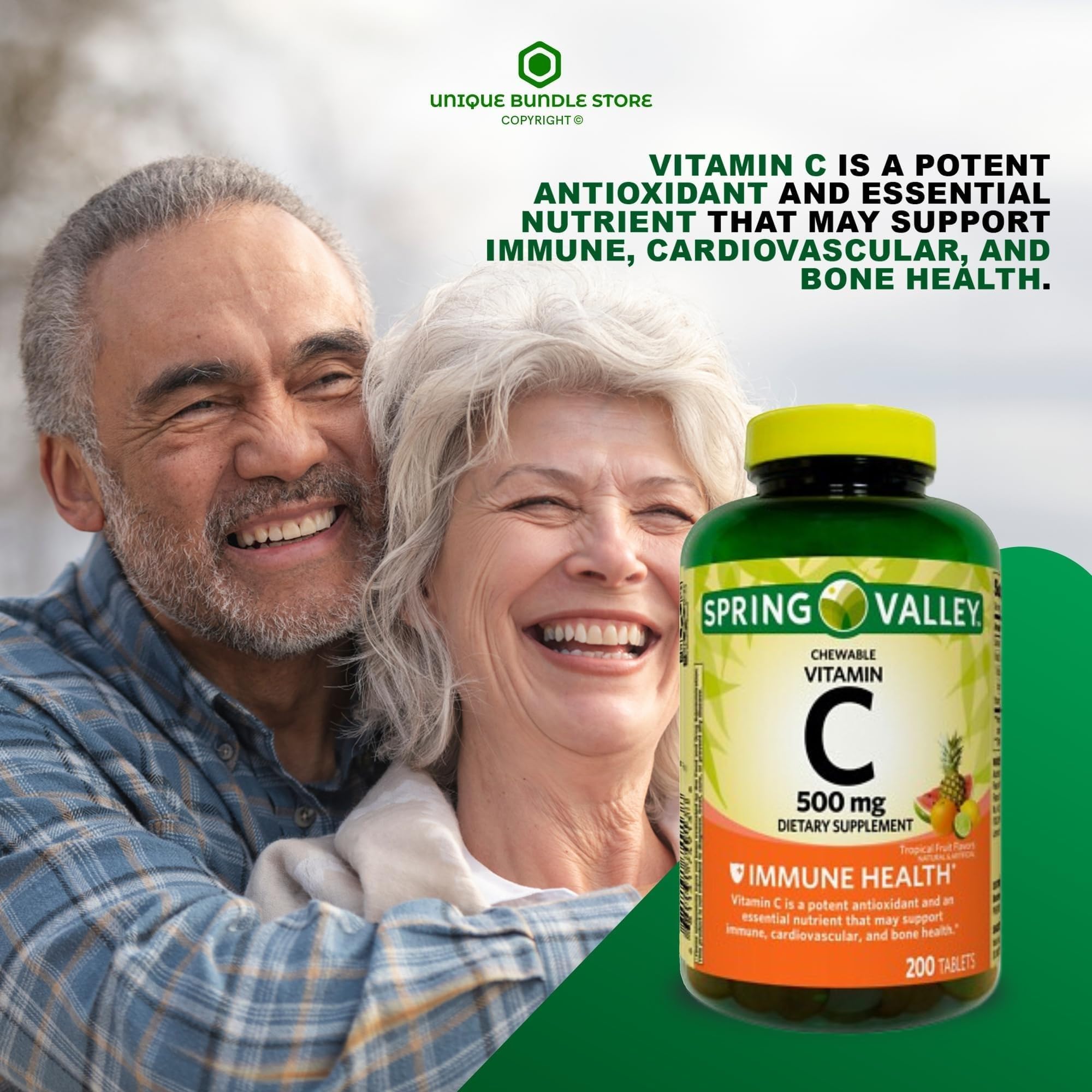 Spring Valley Vitamin C Chewable Tablets 500mg bottle side view
