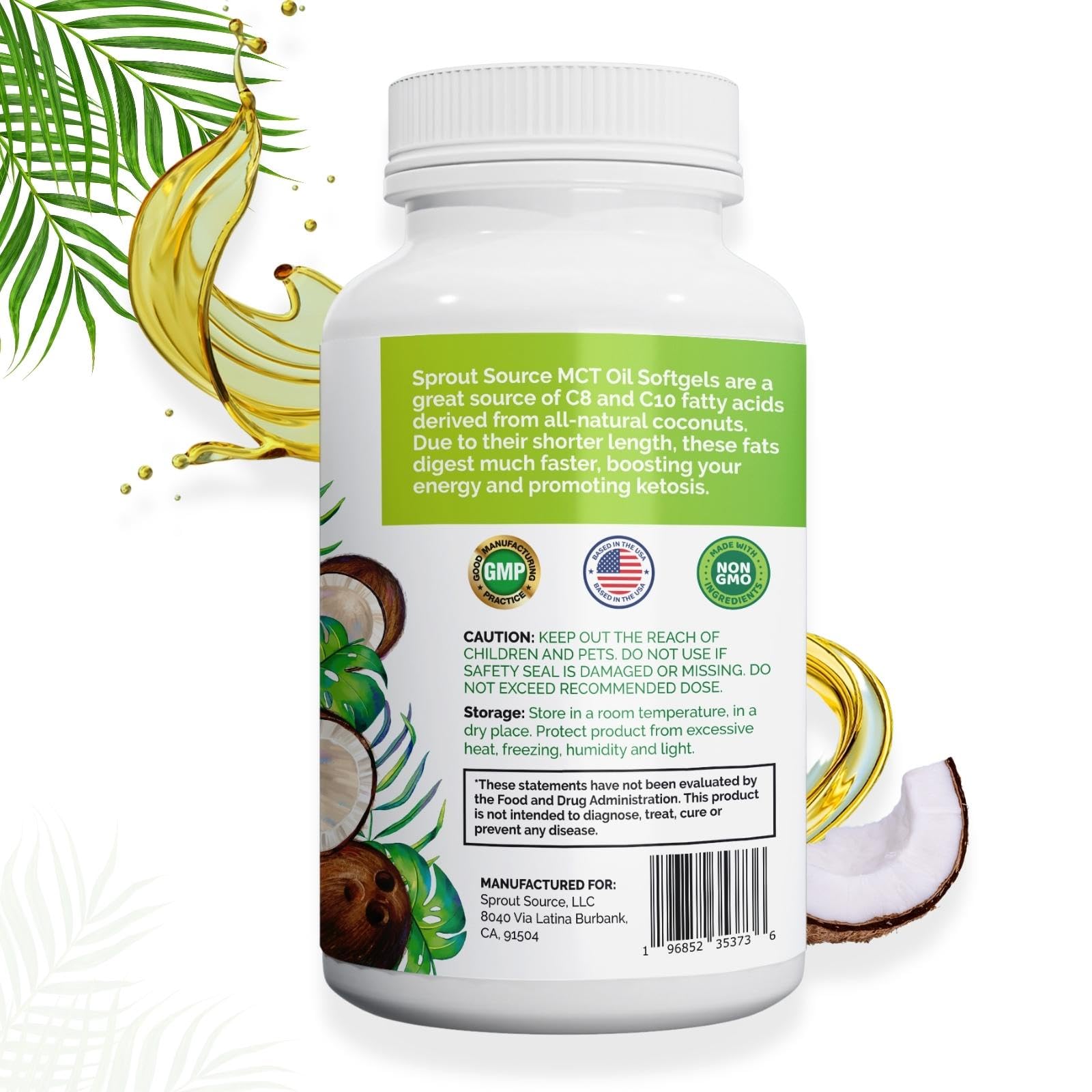 Sprout Source MCT Oil Capsules opened bottle with capsules visible