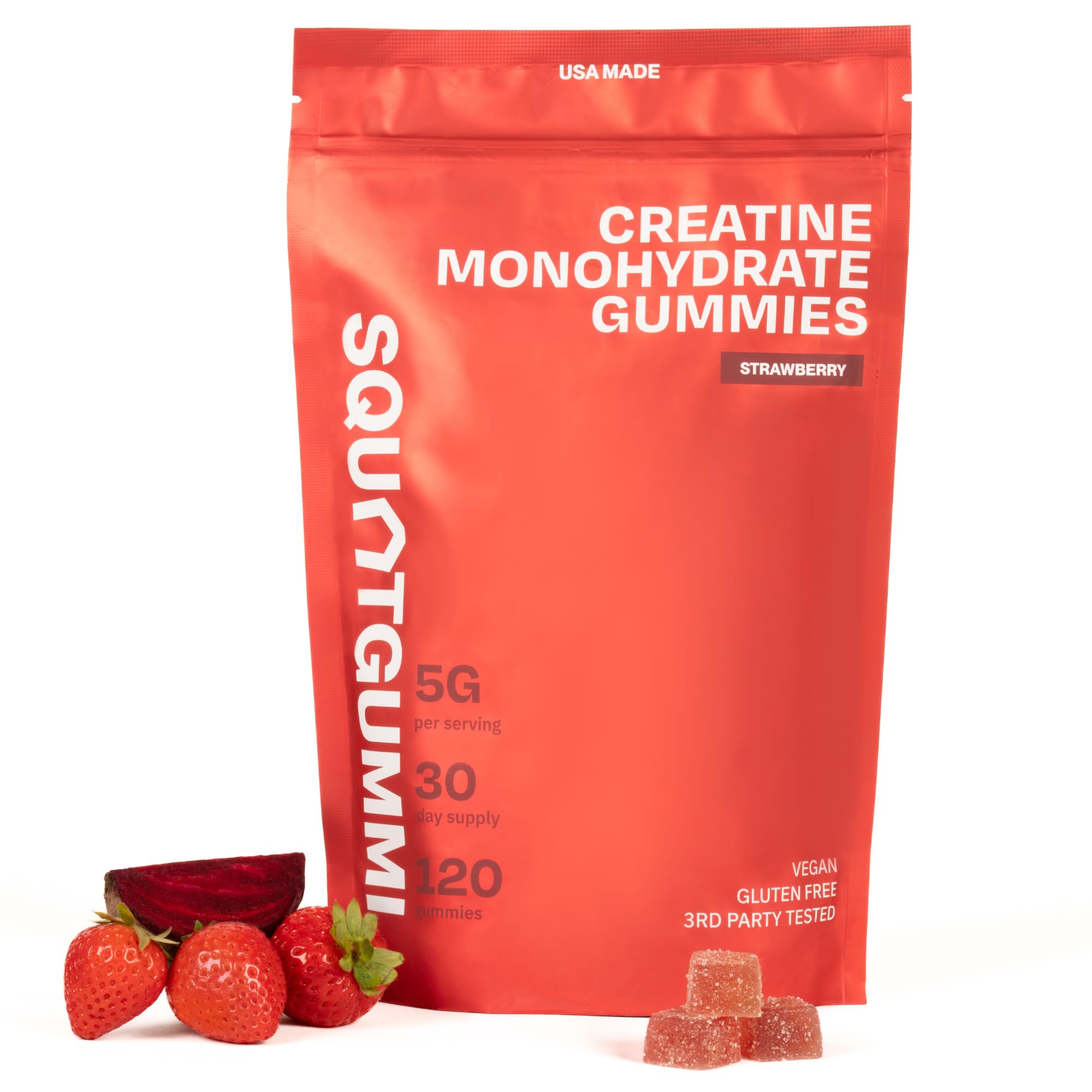 SquatGummi Creatine Gummies 5g strawberry flavour front view