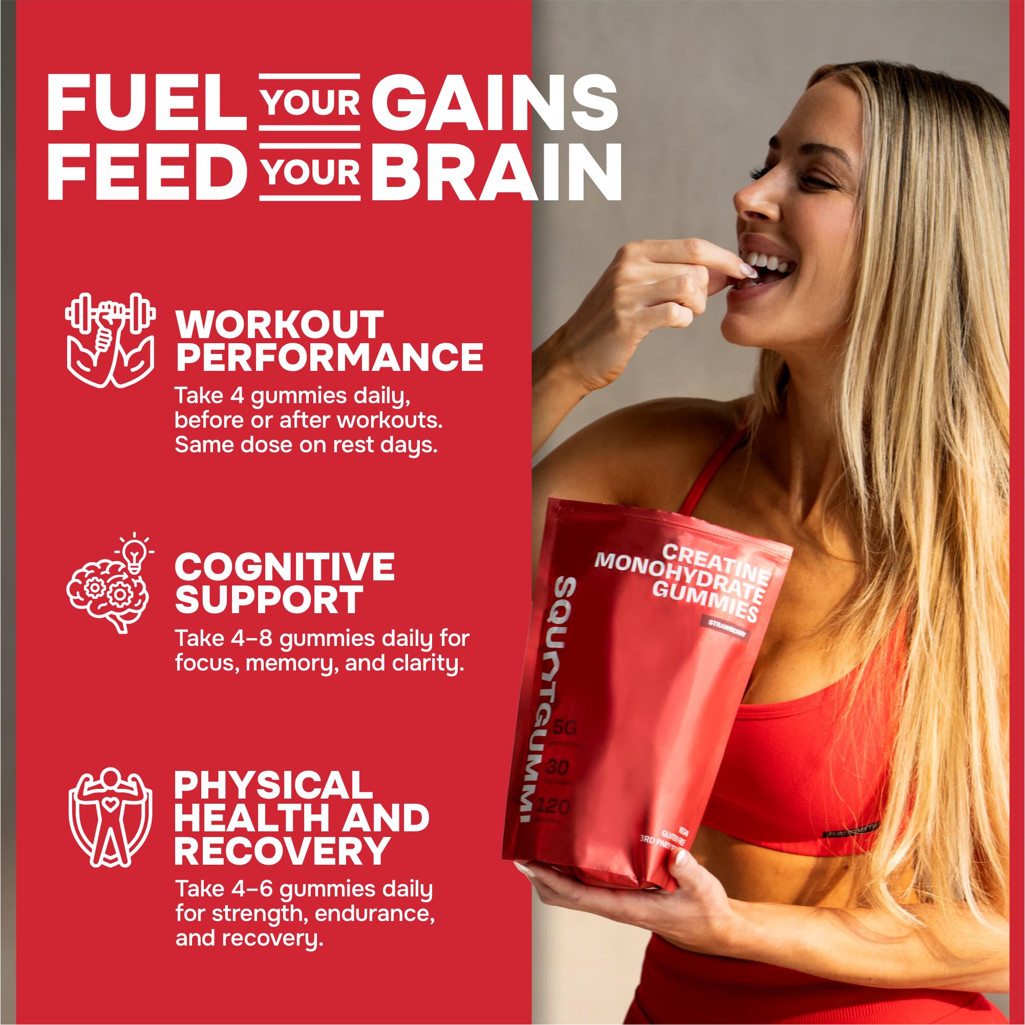 SquatGummi Creatine Gummies nutritional information on packaging