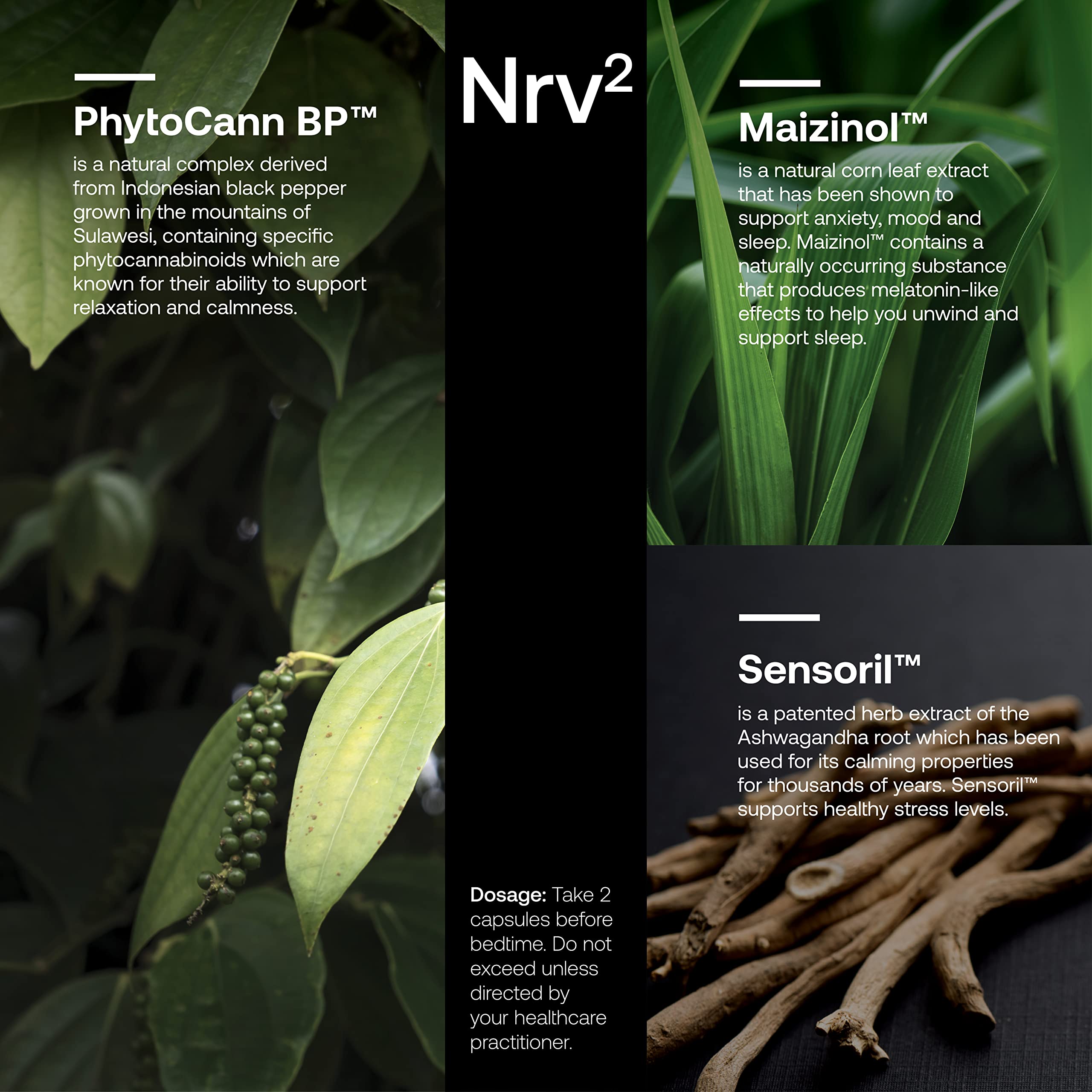 SRW Nrv² Calm supplement packaging with sustainability details