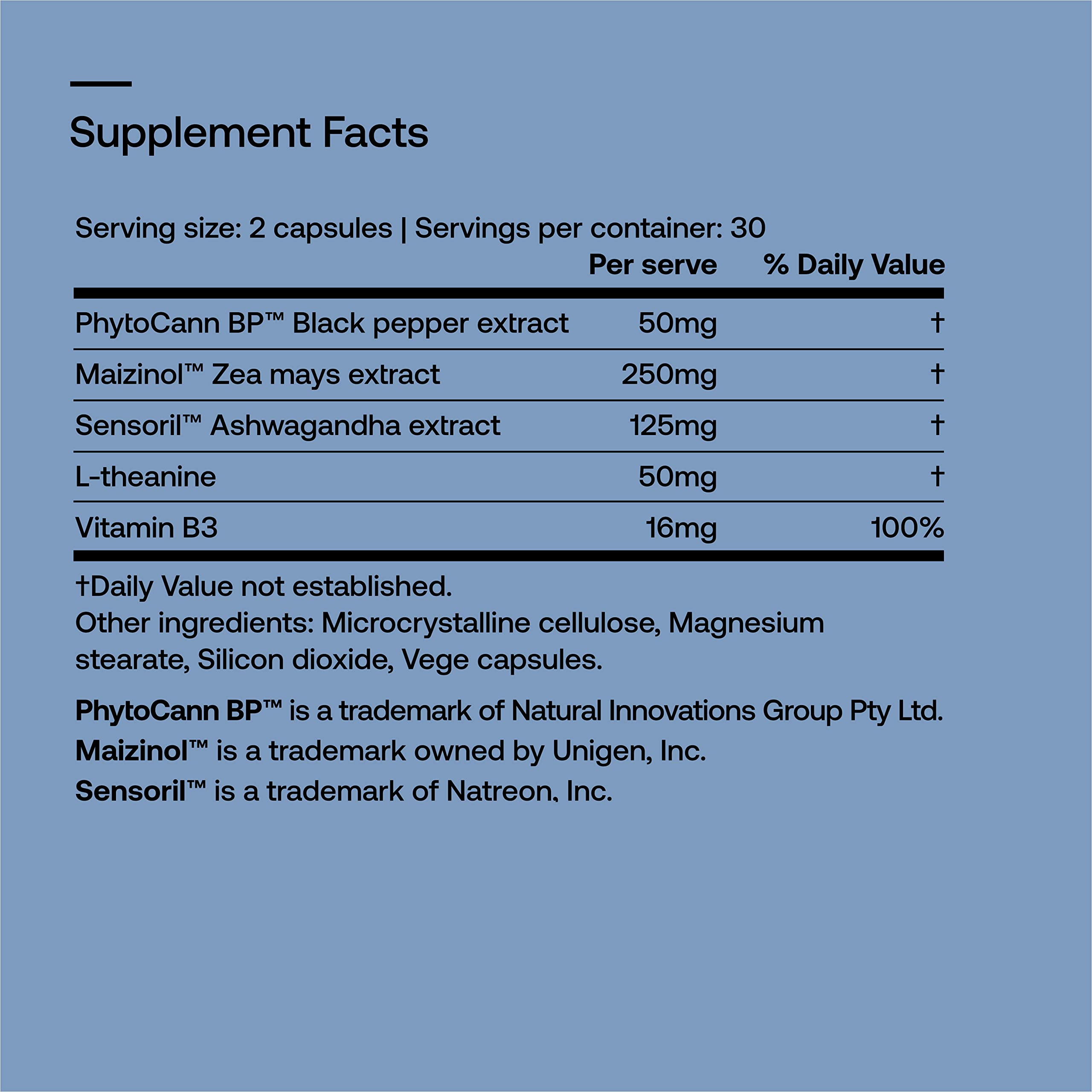 SRW Nrv² Calm supplement side view showing capsule details