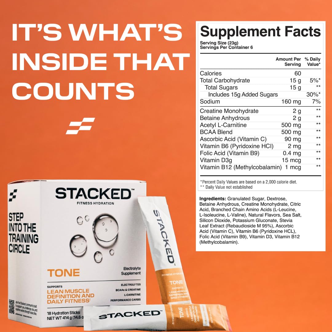 STACKED FITNESS HYDRATION Electrolyte and Creatine Packets with workout gear