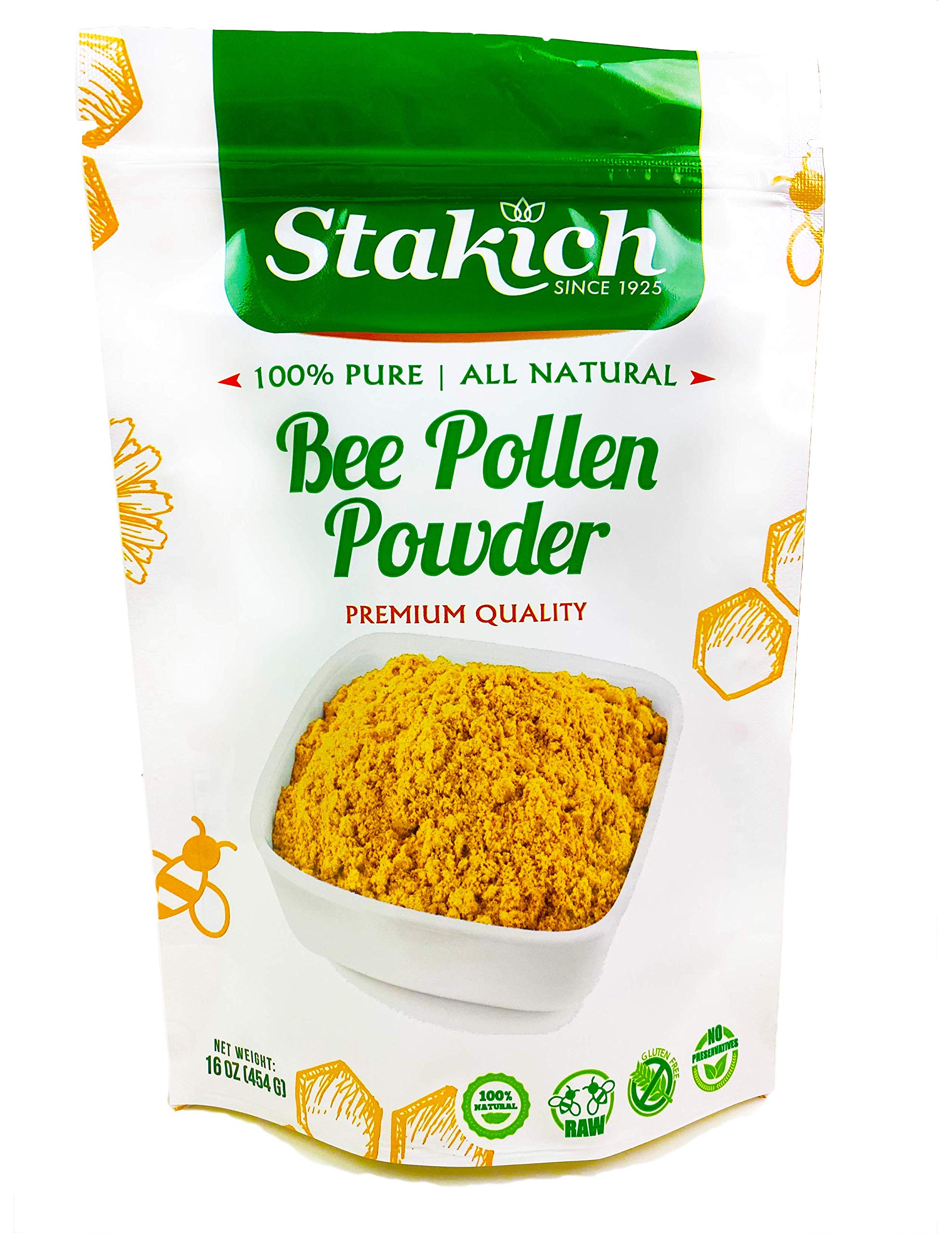 Stakich Bee Pollen Powder 454g front view