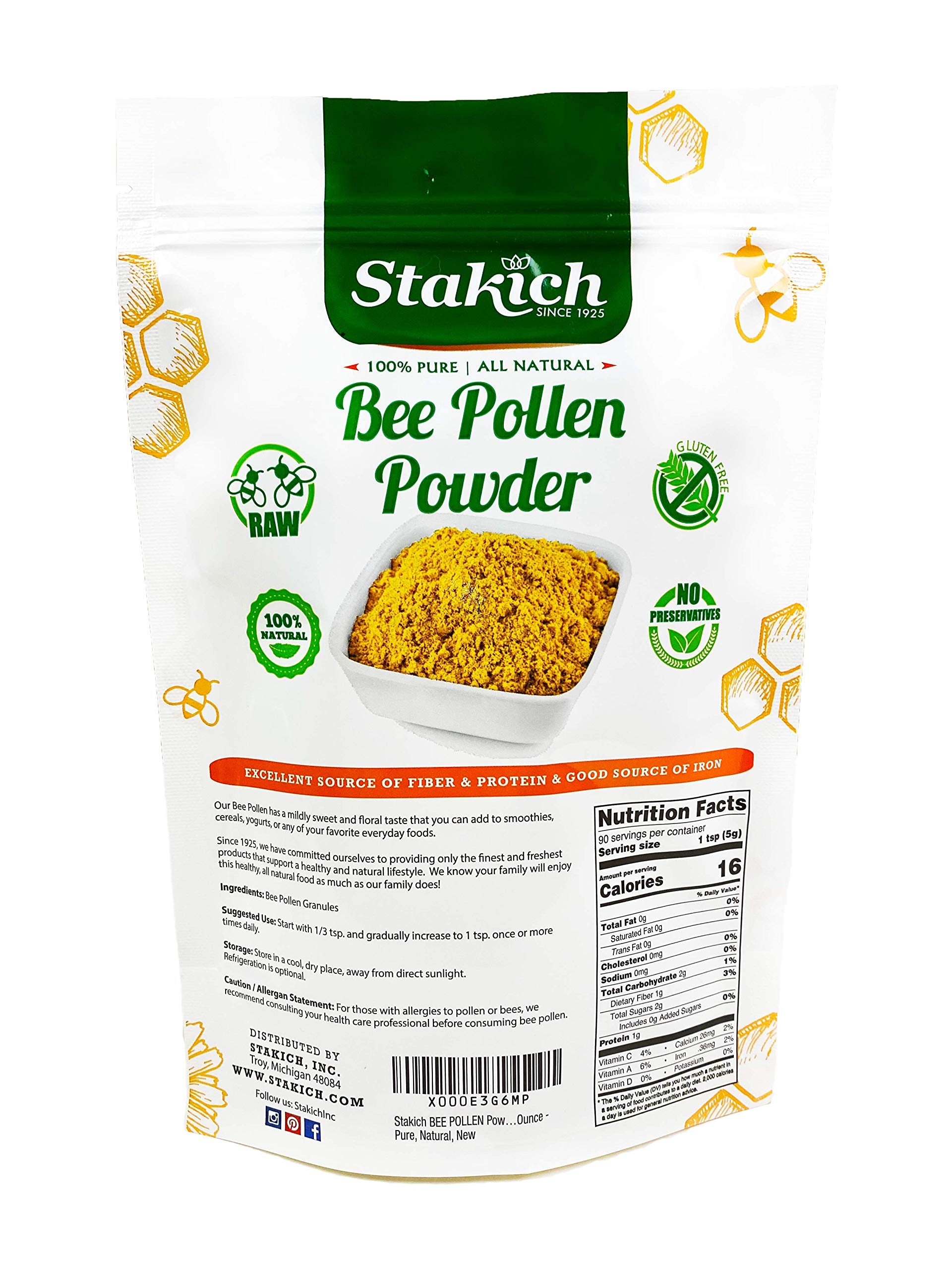 Stakich Bee Pollen Powder 454g packaging