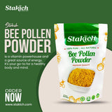 Stakich Bee Pollen Powder in a bowl with fruits