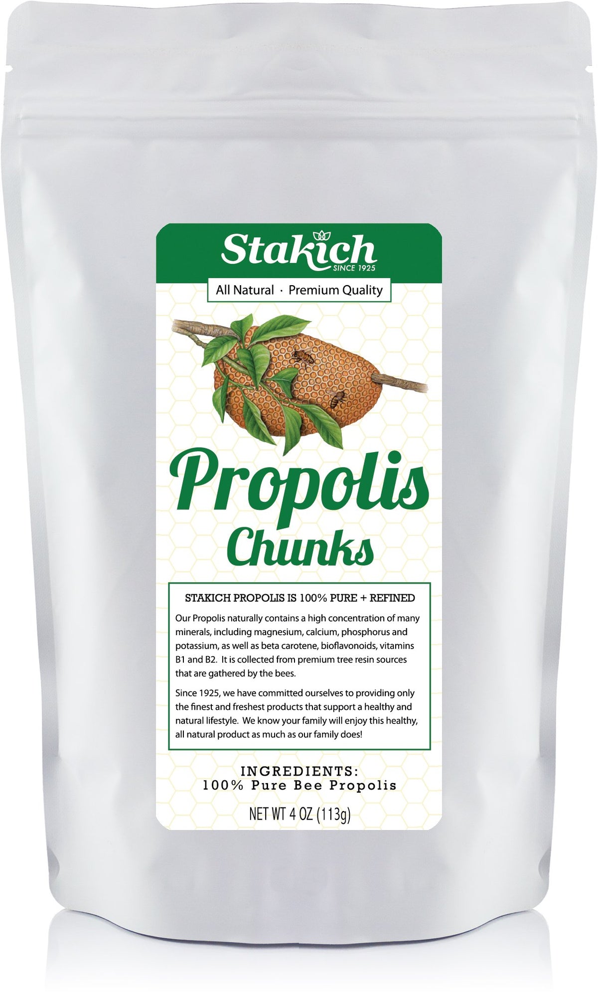 Stakich Pure Bee Propolis Raw Chunks packaging front view