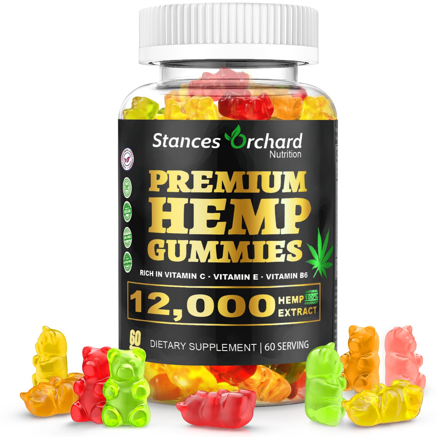 STANCES ORCHARD Hemp Gummies front view with packaging