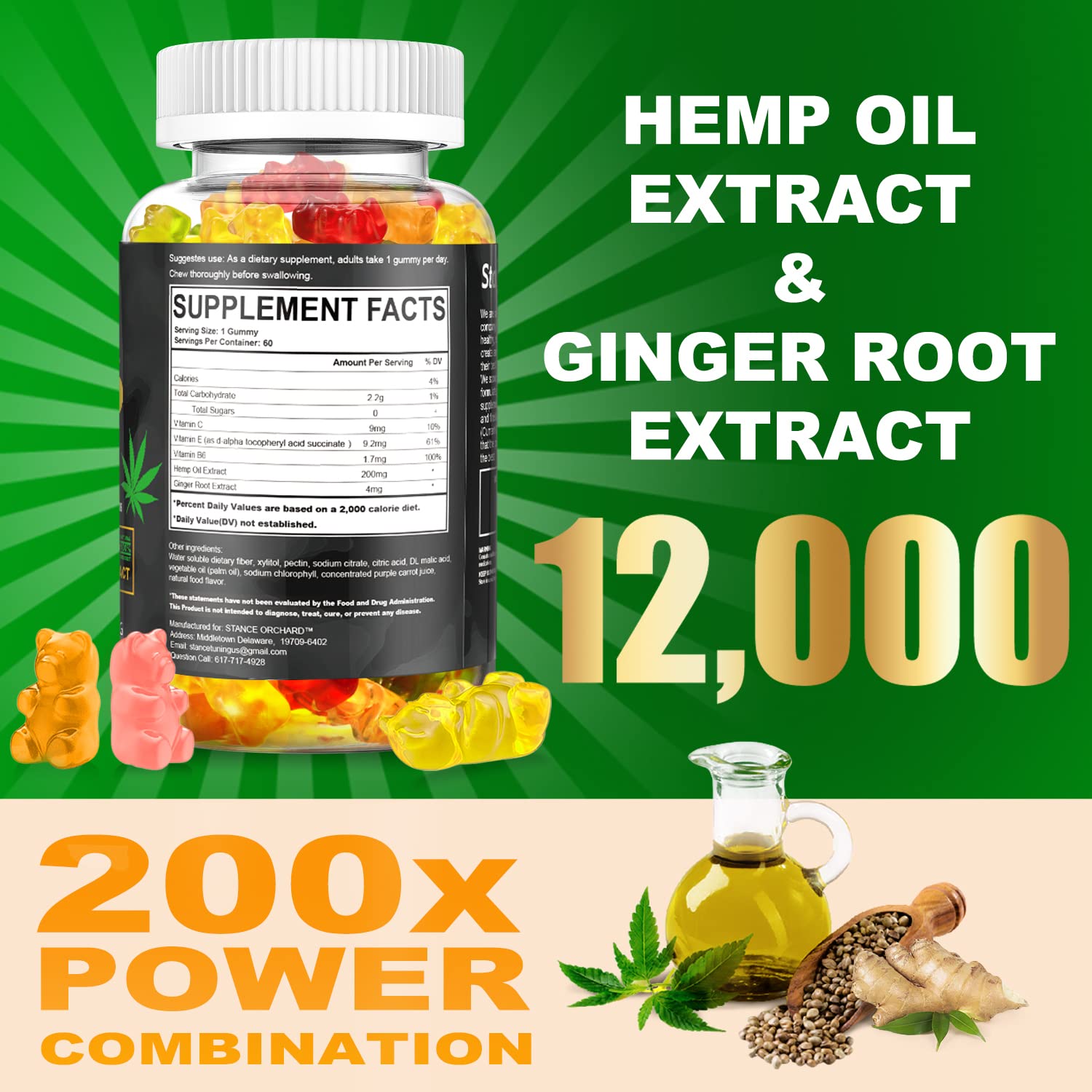 STANCES ORCHARD Hemp Gummies showing organic ingredients