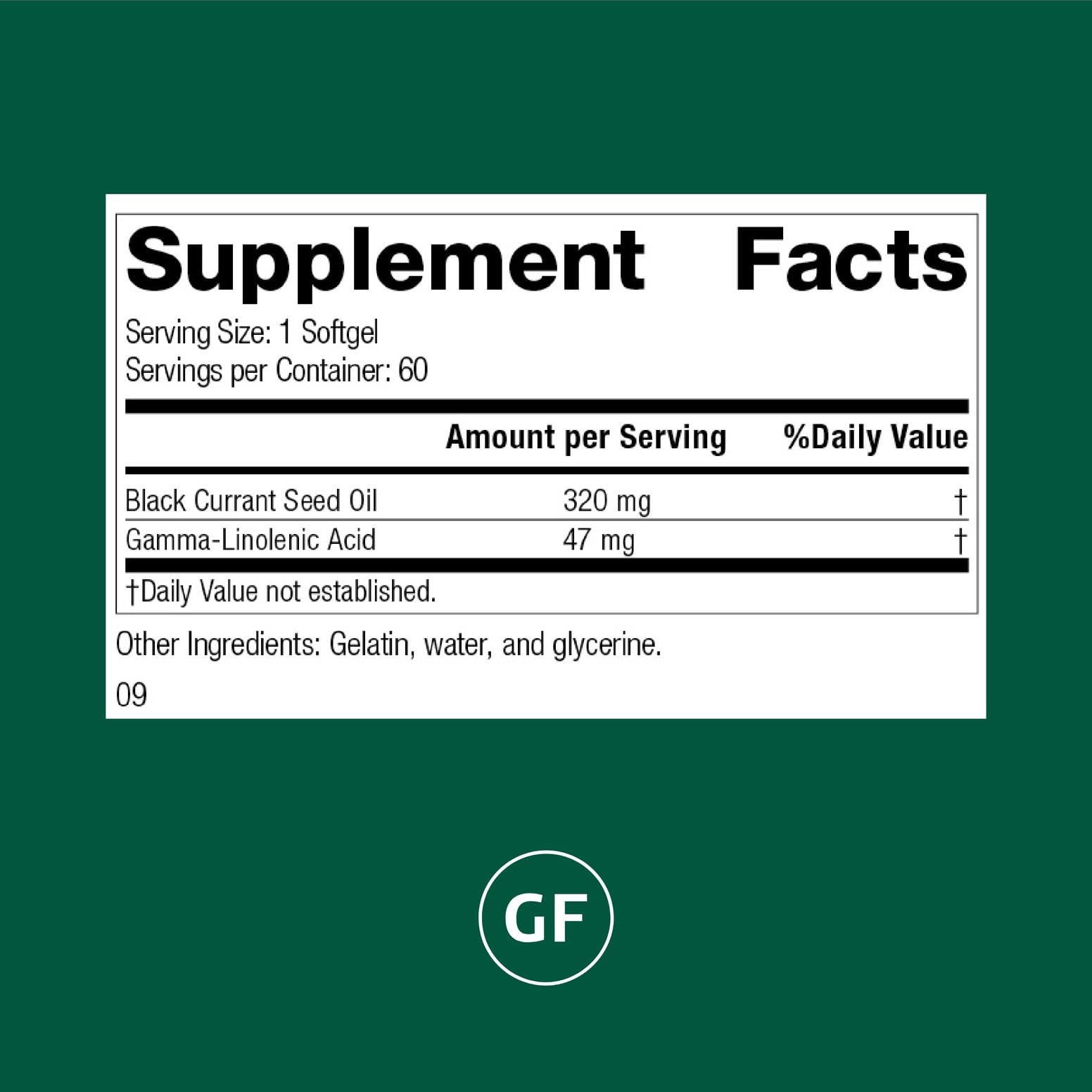 Standard Process Black Currant Oil 320mg softgels bottle side view