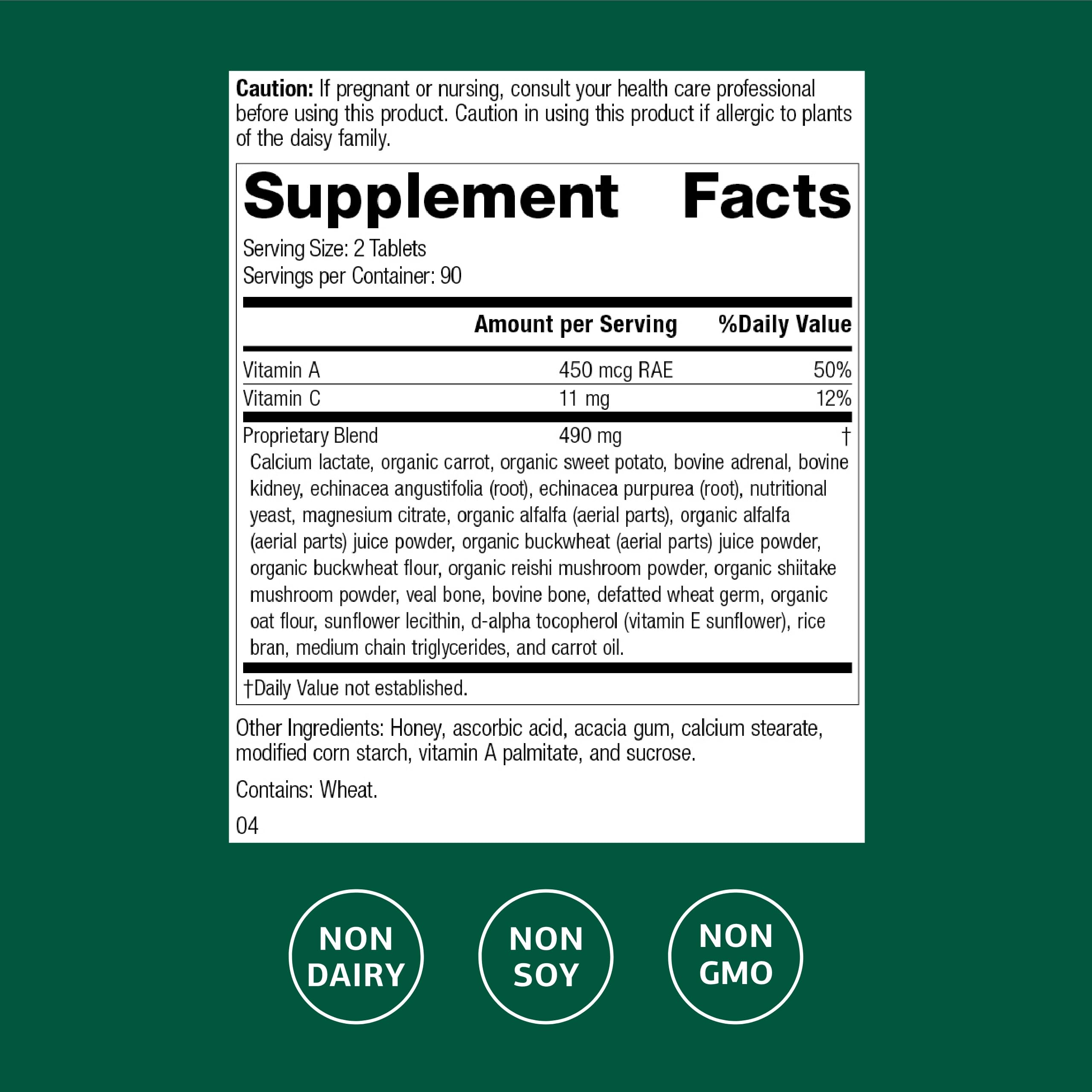 Standard Process Inc. Cataplex A-C Supplement back view with ingredient list