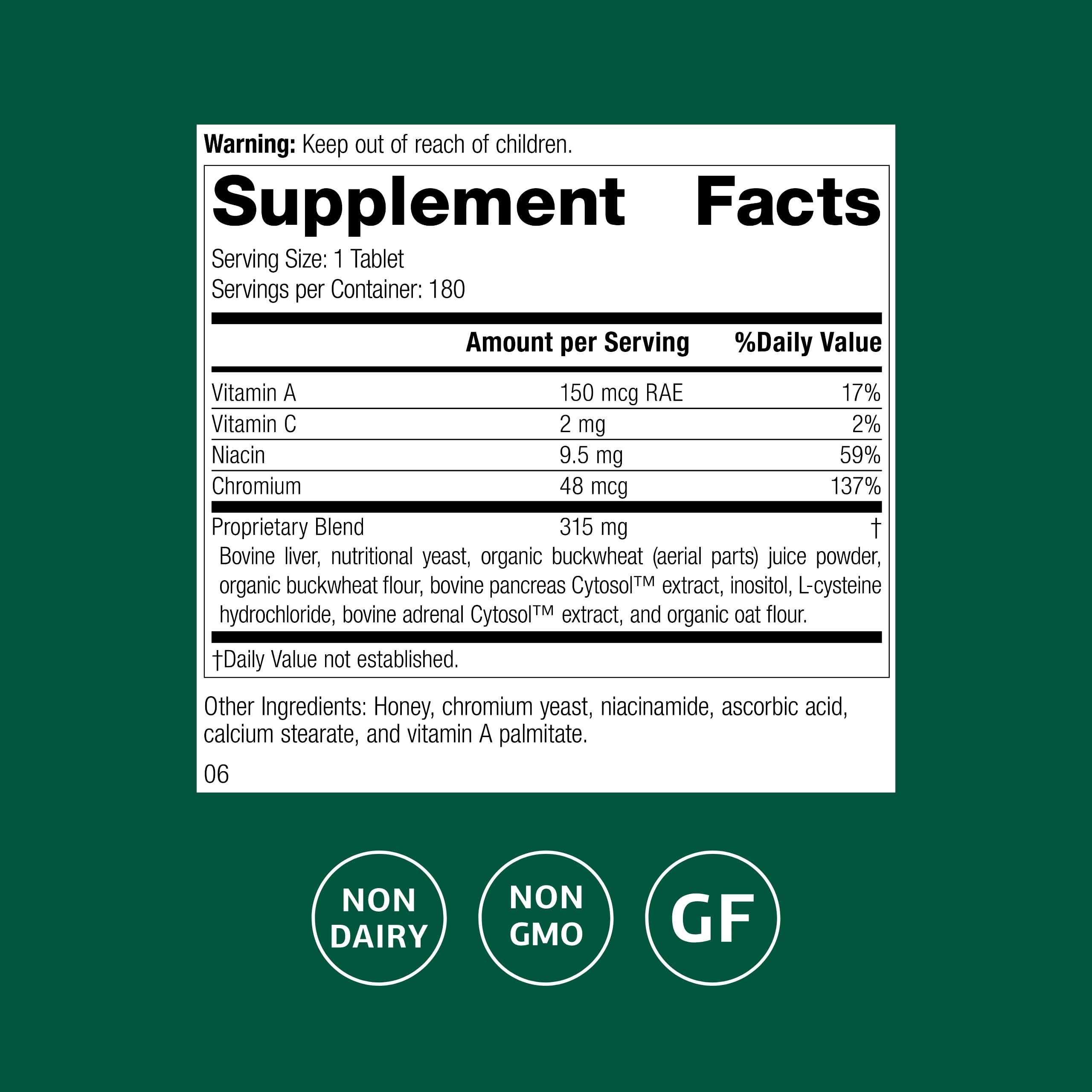 Standard Process Inc. Chromium Complex 180 Tablets side view