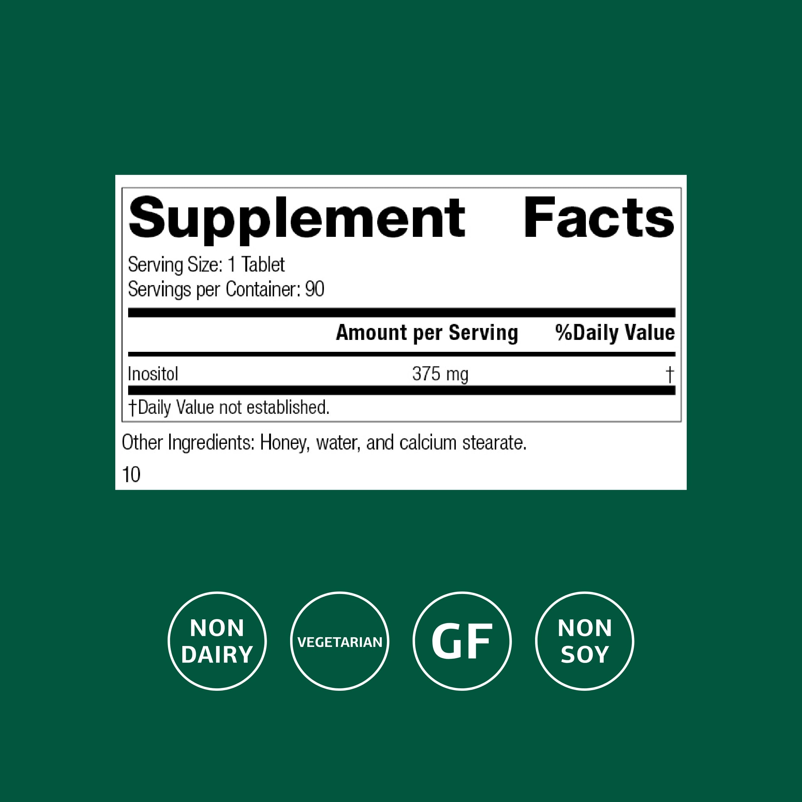 Standard Process Inc. Inositol Supplement 375mg side view of bottle