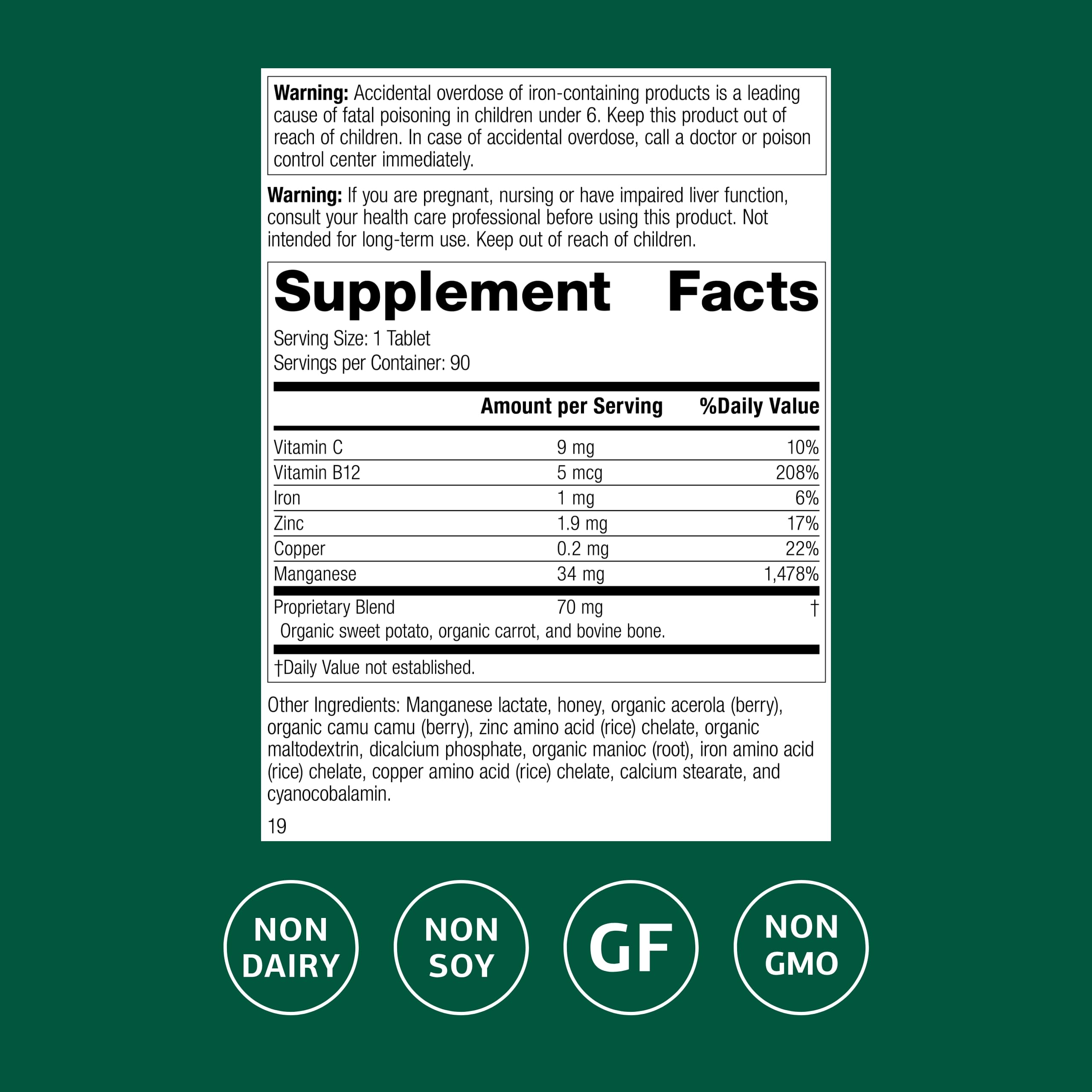 Standard Process Inc. Manganese B12 Supplement side view
