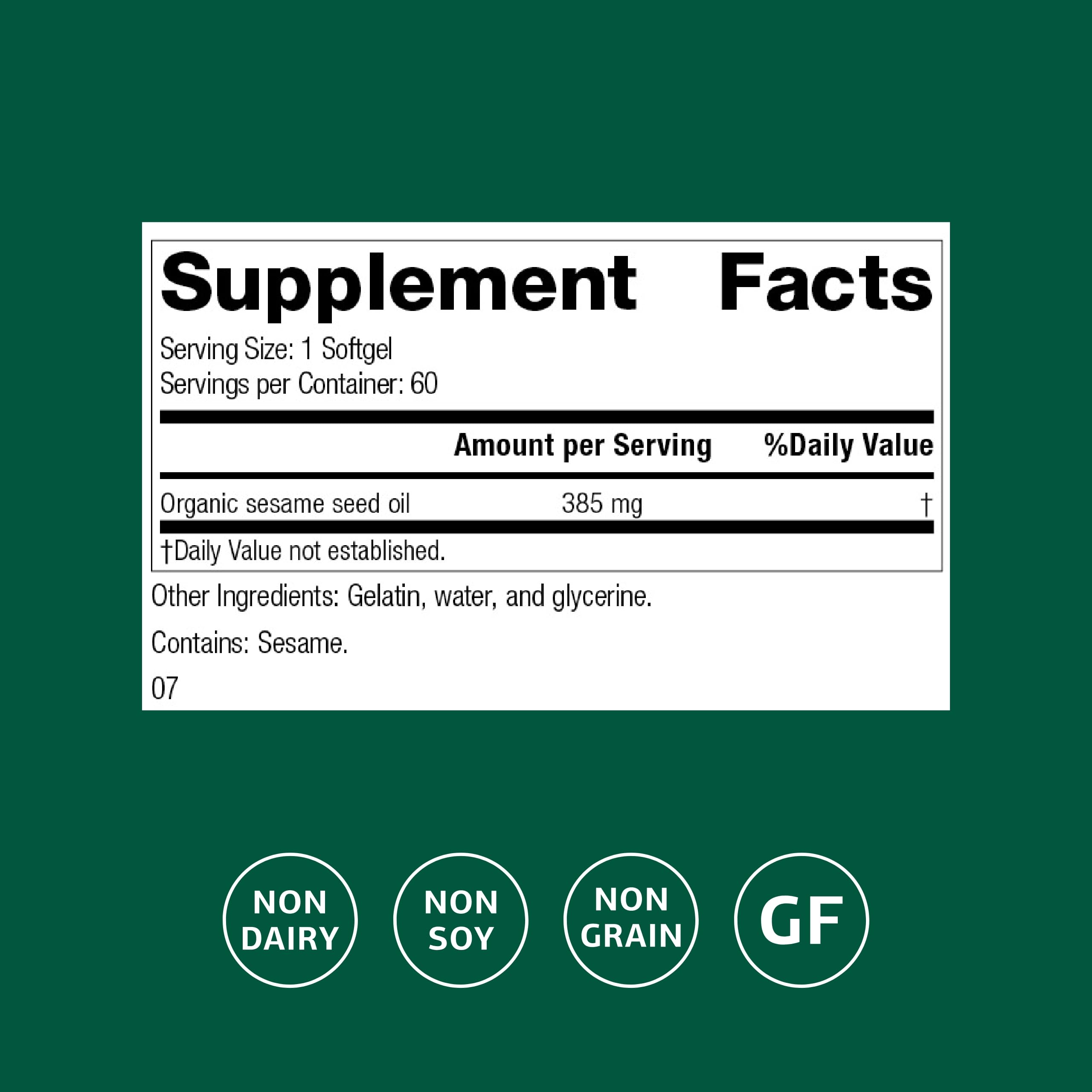 Standard Process Inc. Sesame Seed Oil Supplement back view