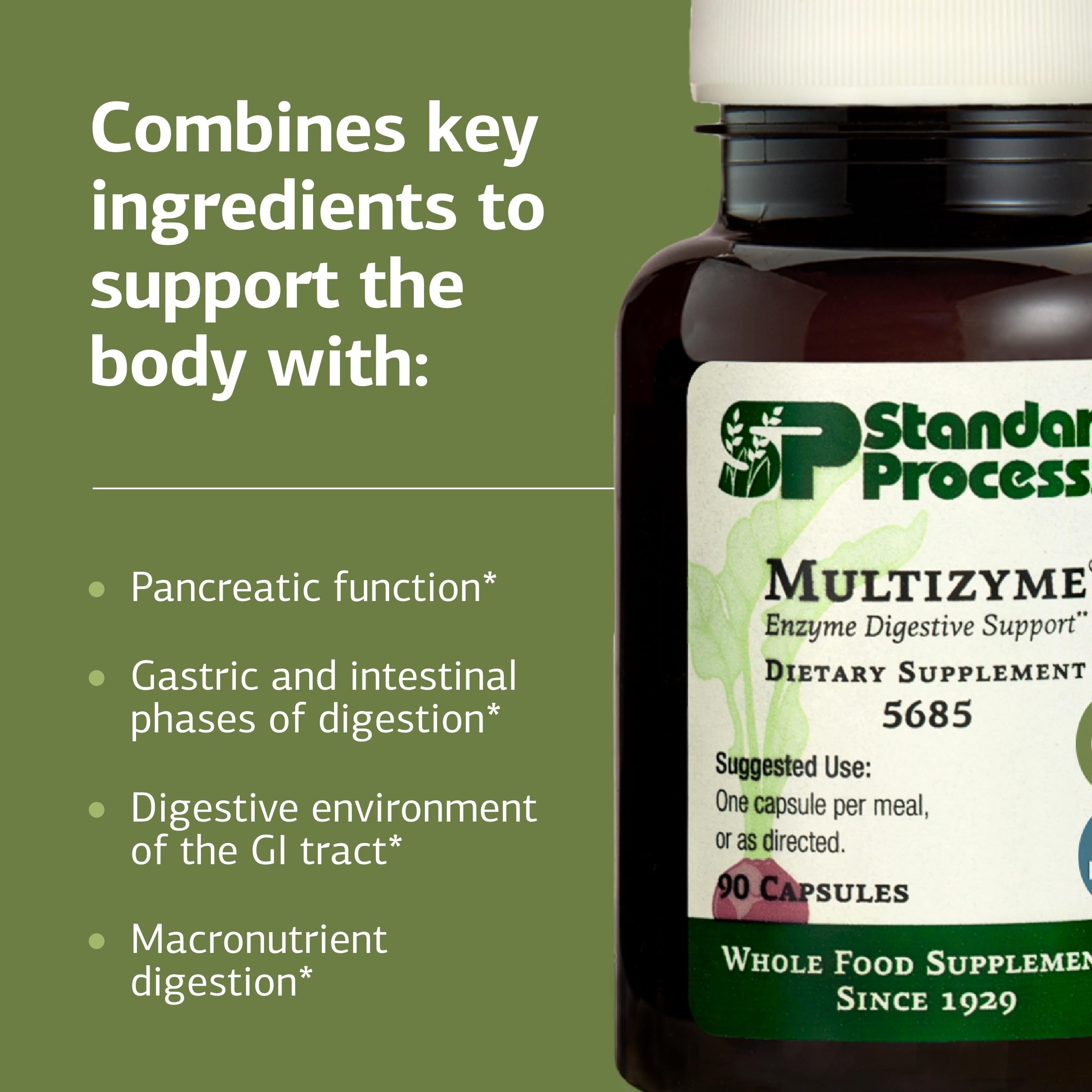 Standard Process Multizyme side view highlighting gluten-free label