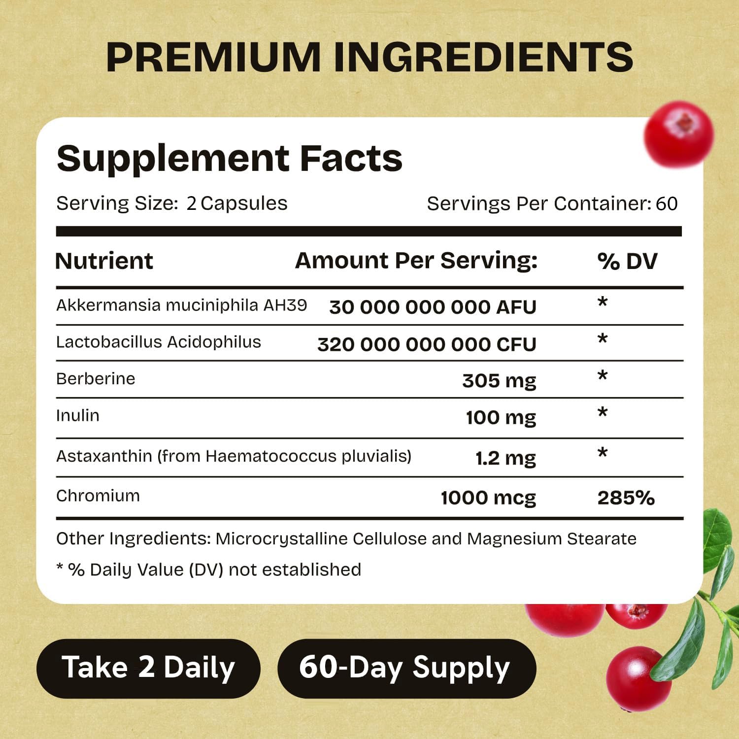 Stanis Labs Akkermansia Probiotic Supplement on a wooden table