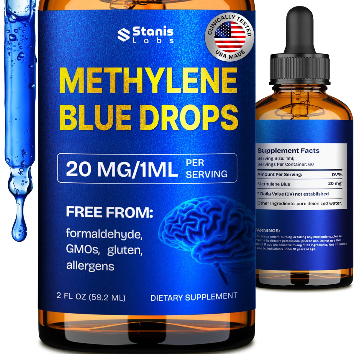 Stanis Labs Methylene Blue 2% Drops 2oz bottle front view