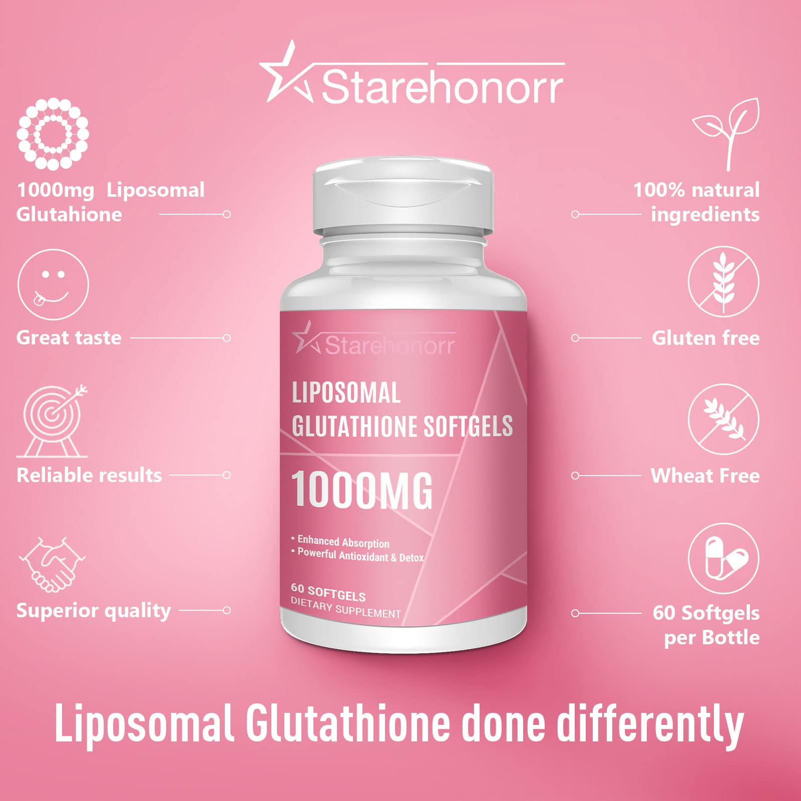 Starehonorr Liposomal Glutathione Softgels back view with ingredient list