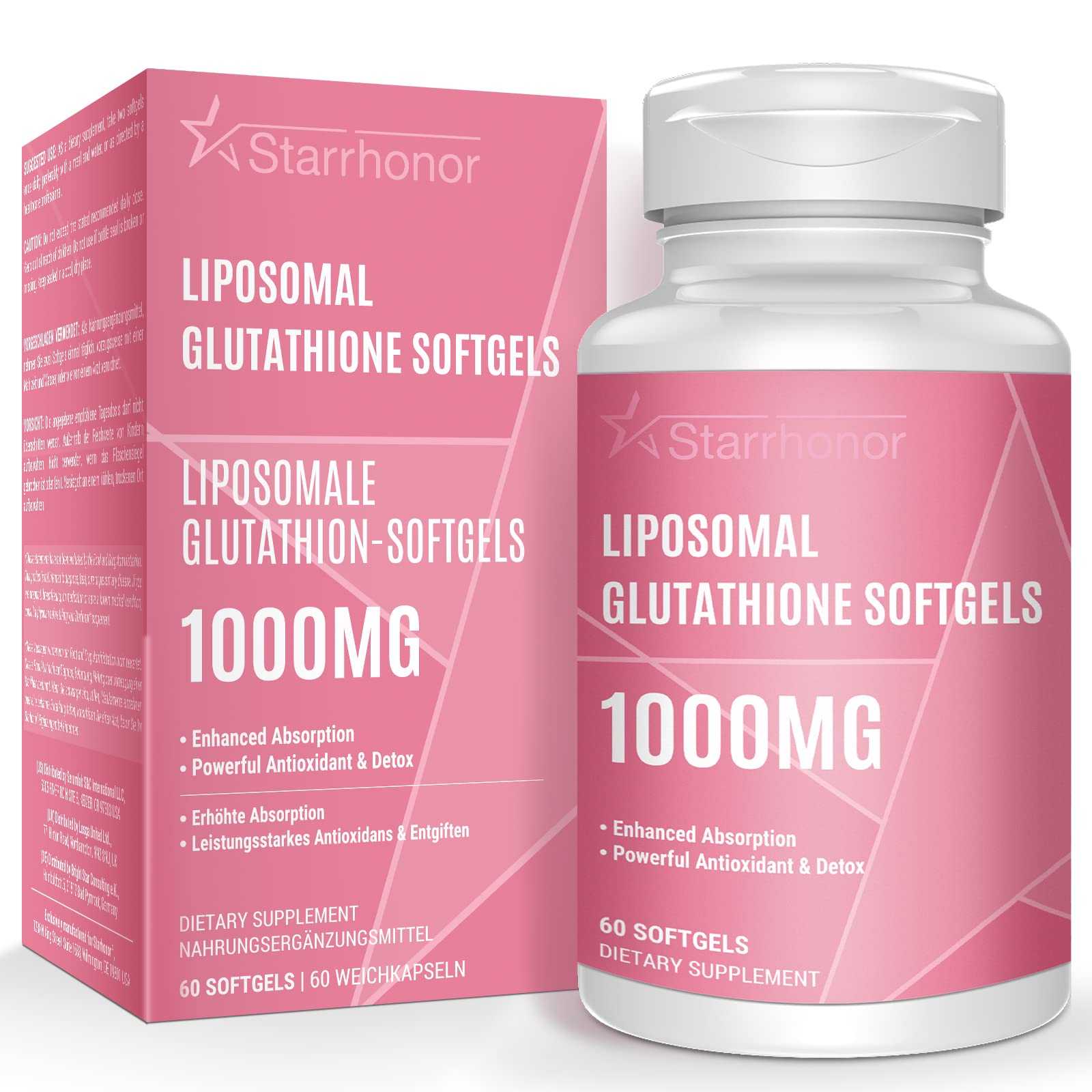 Starehonorr Liposomal Glutathione Softgels front view with packaging