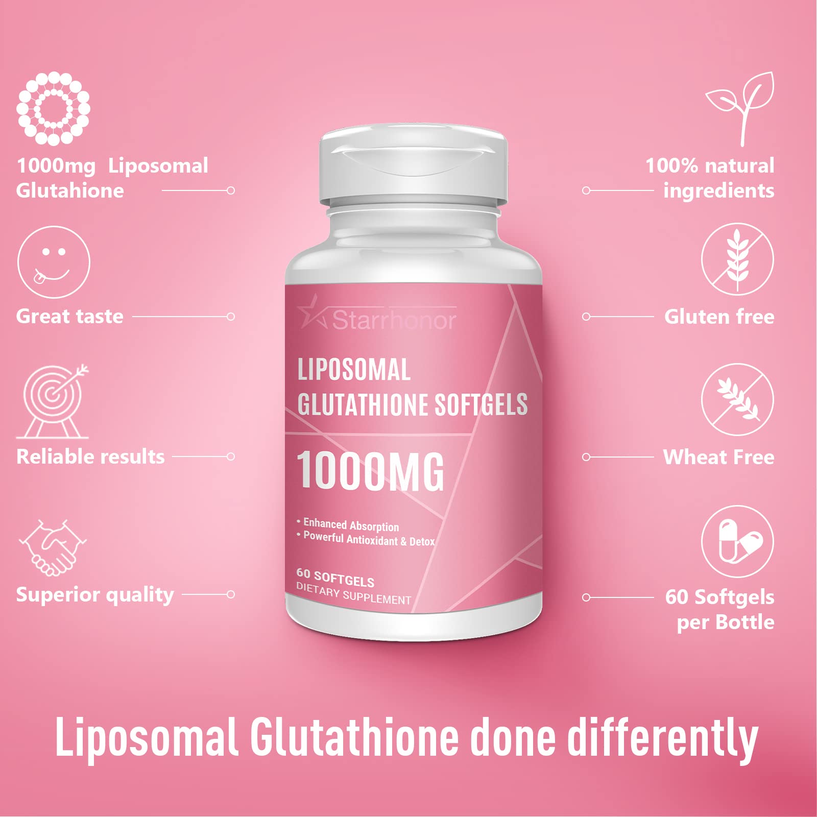 Starehonorr Liposomal Glutathione Softgels side view of bottle