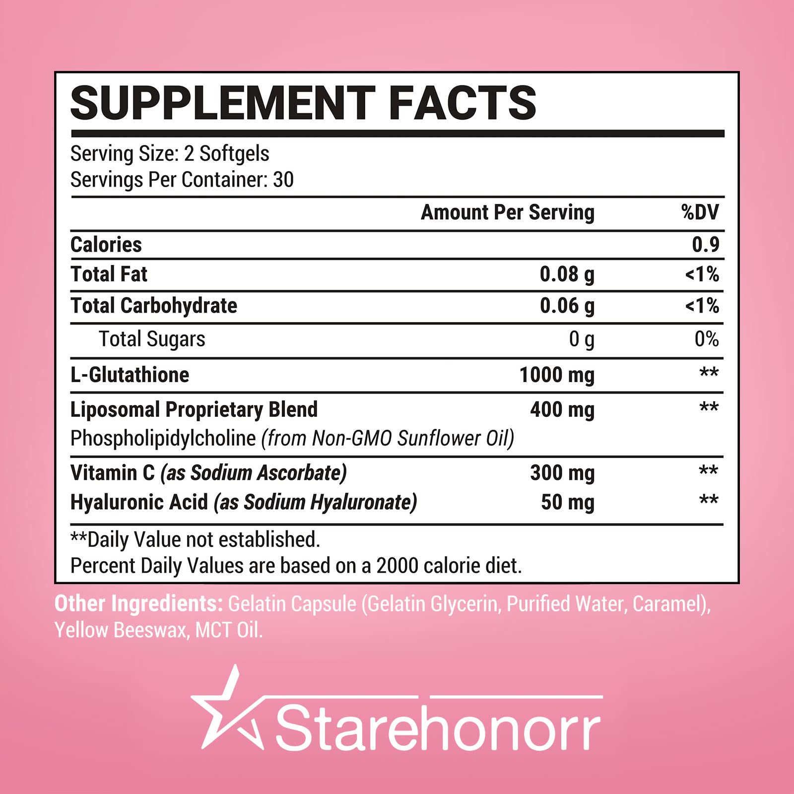 Starehonorr Liposomal Glutathione Softgels side view showing capsule